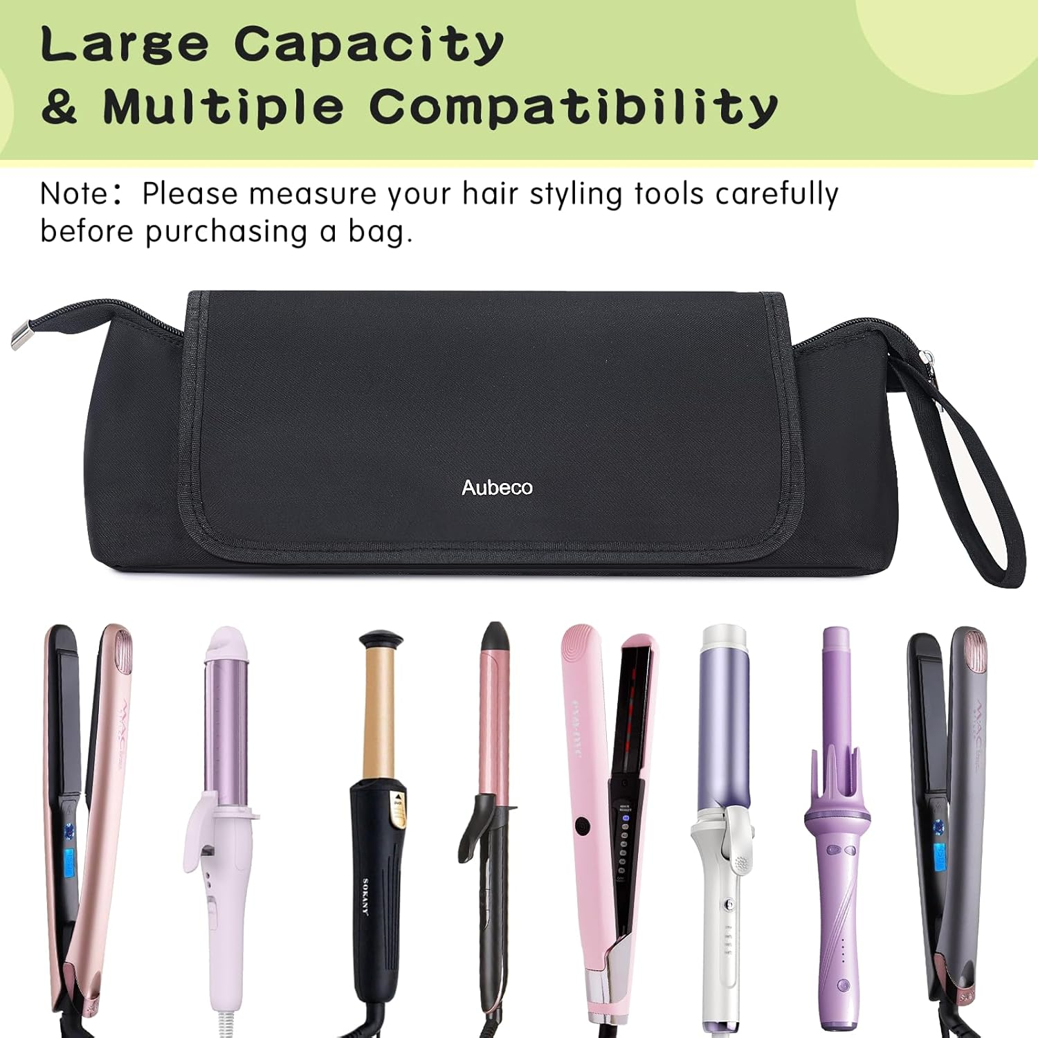 Aubeco Hair Tools Travel Bag, Removable Fireproof Mat, 2-In-1 Portable Organizer, Large Capacity Hot Tools Travel Bag for Flat Irons, Curling Irons, Hair Dryers, Black - Pink image number 6