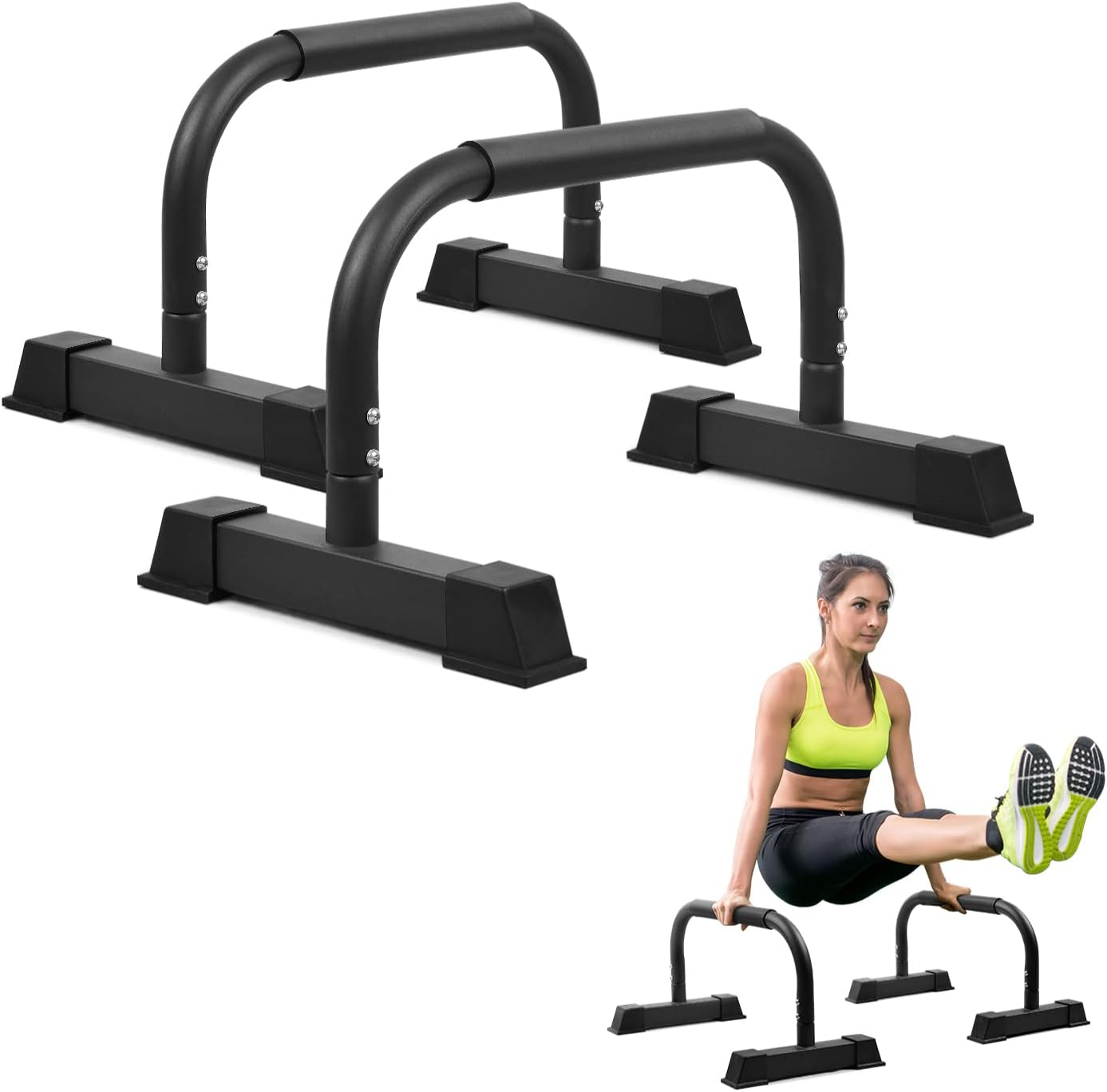 Yes4All Steel/Solid Wood Push up Stand Parallel Bars Parallettes Non-Slip Rubber Feet for Floor Use, Supports Calisthenics Exercises and Upper Body Strength Workouts Perfect for Men and Women