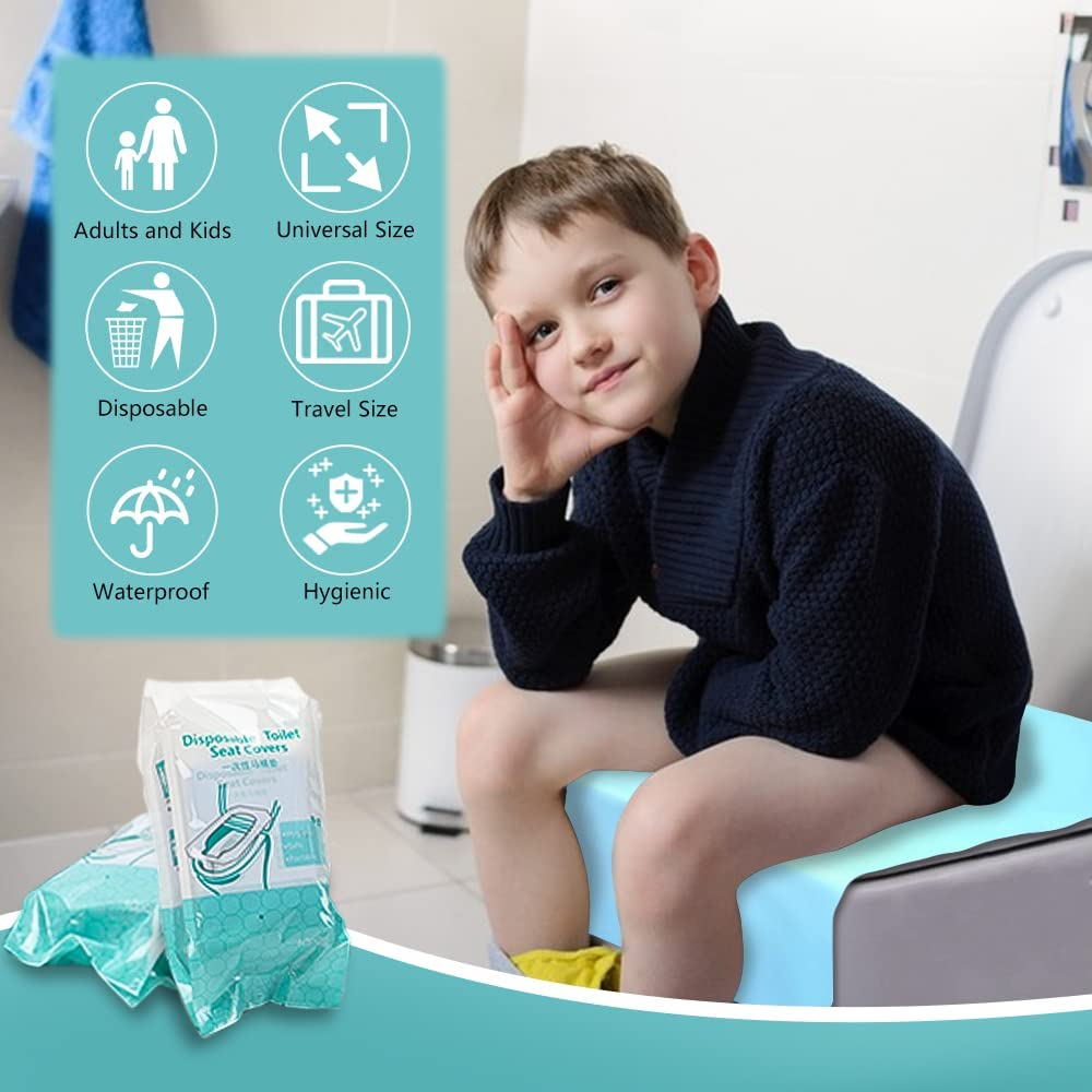 50 Pack Disposable Toilet Seat Cover XL Waterproof Individually Wrapped for Adults and Kids Potty Training Travel Accessories for Public Restrooms, Airplane, Camping image number 5