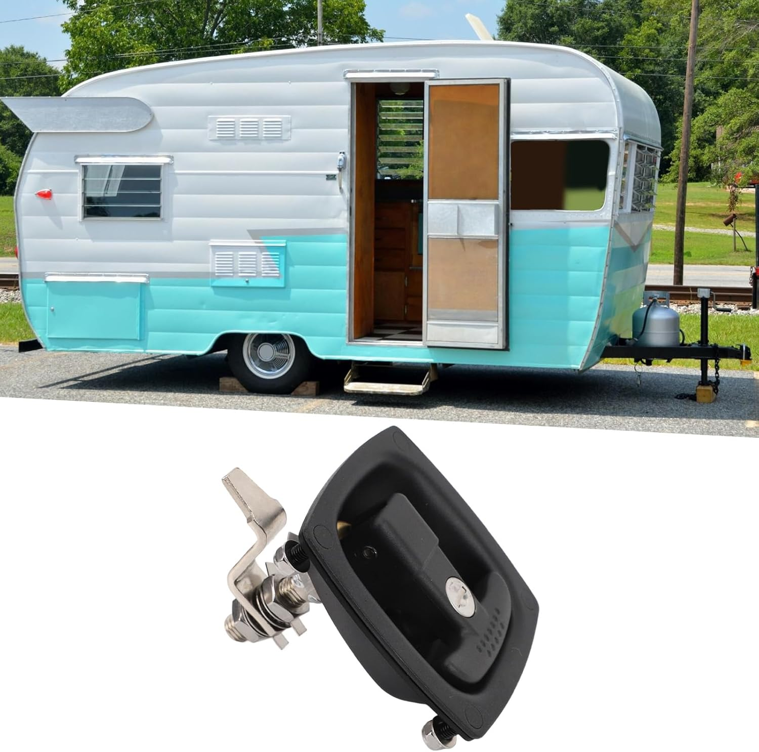 T Handle Latch for RV, Zinc Alloy Construction, Compression Lock Design, Proof Water Outdoor Lock, Matte Surface Treatment, Black, Fits for RV Trailer image number 4