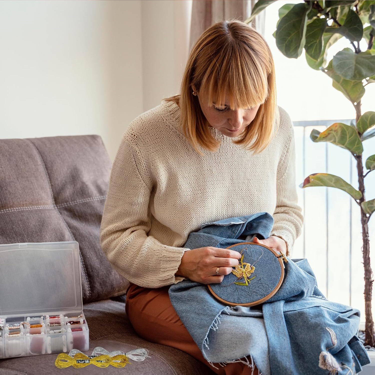 WELANE Embroidery Flosses, 6 Skeins Polyester Cross-Stitch Threads for Hand Embroidery, String Art (8M/8.74Yd) image number 2