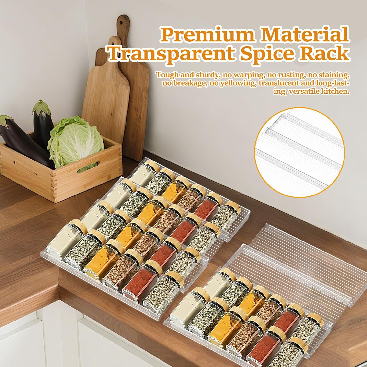 NIPUAEGO 4Pcs/8Pcs Spice Drawer Organizer, Expandable Spice Seasoning Holder Storage Organisation for Drawer Countertop Kitchen Cabinet (Style2) image number 6