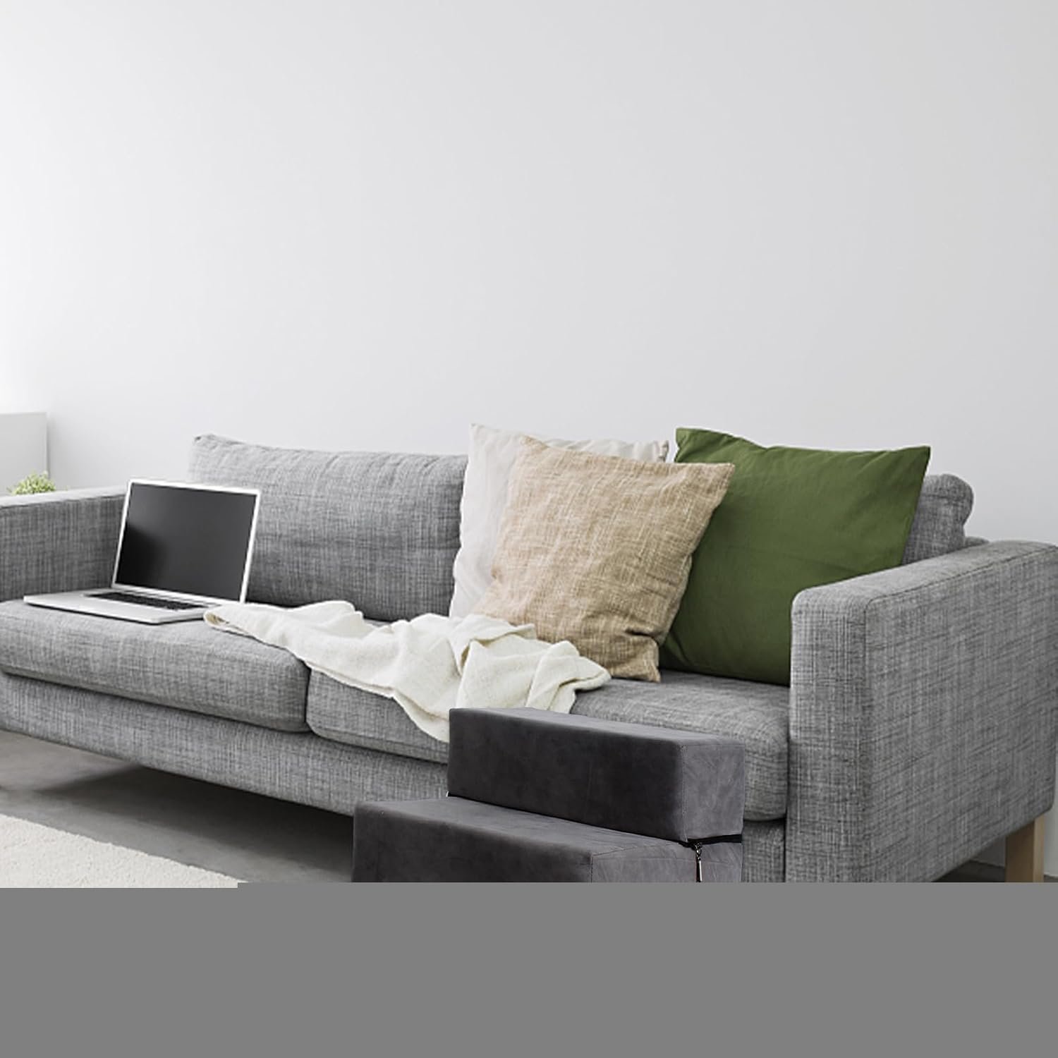 Cat Stairs for Old Cats - Pet Stairs, Steps for Dogs to Get on Bed, Soft Non-Slip Cat Steps with Foldable 3 Ladders, High-Density Foam Pet Stairs for Puppies, Kittens, Old Dogs Borato - Dark Brown Trumpet Three Layers image number 4