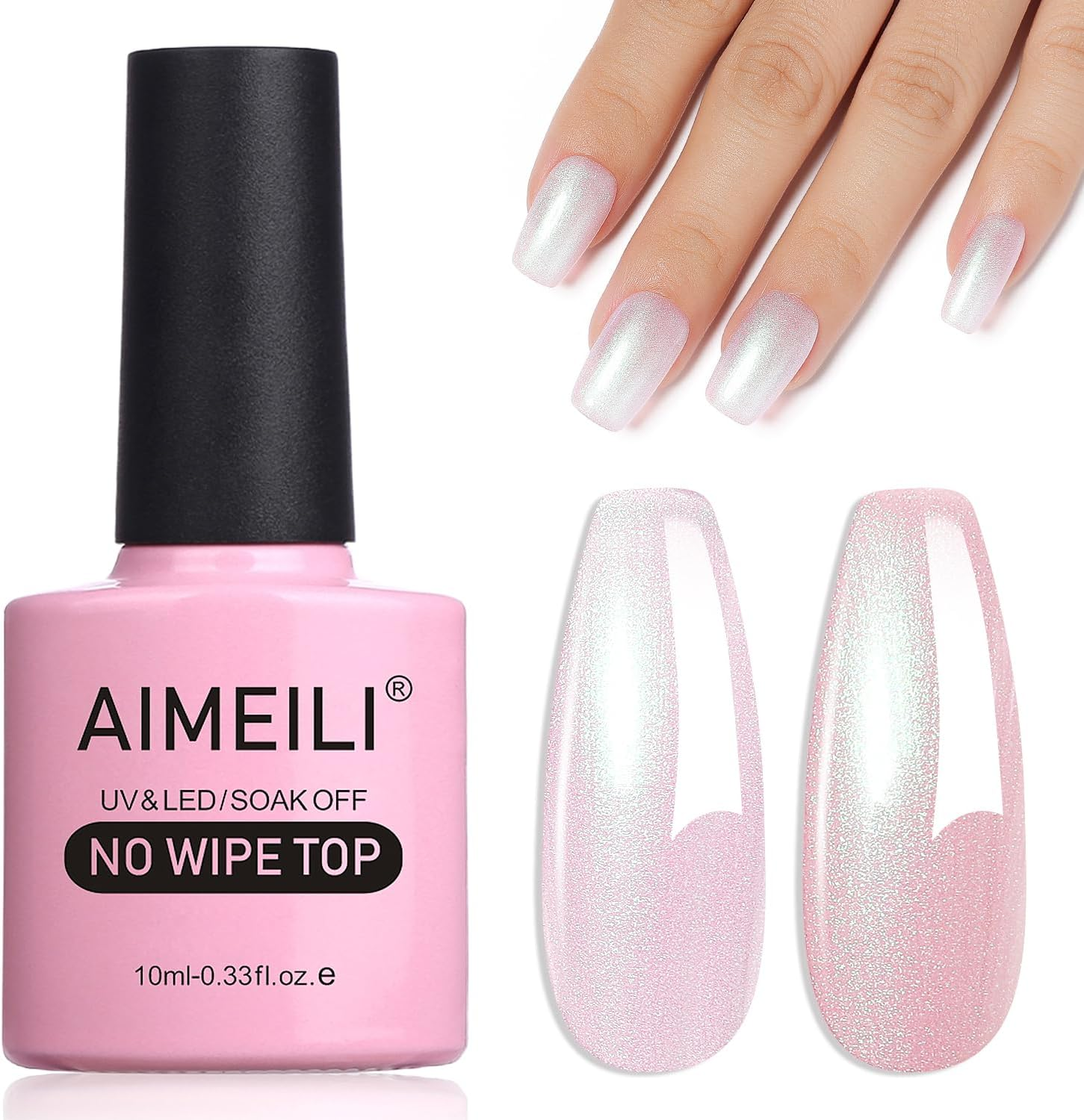 AIMEILI Pearl Top Coat Gel Nail Polish, Shimmer Mermaid Nail Gel Soak off U V Gel Polish 10Ml 03