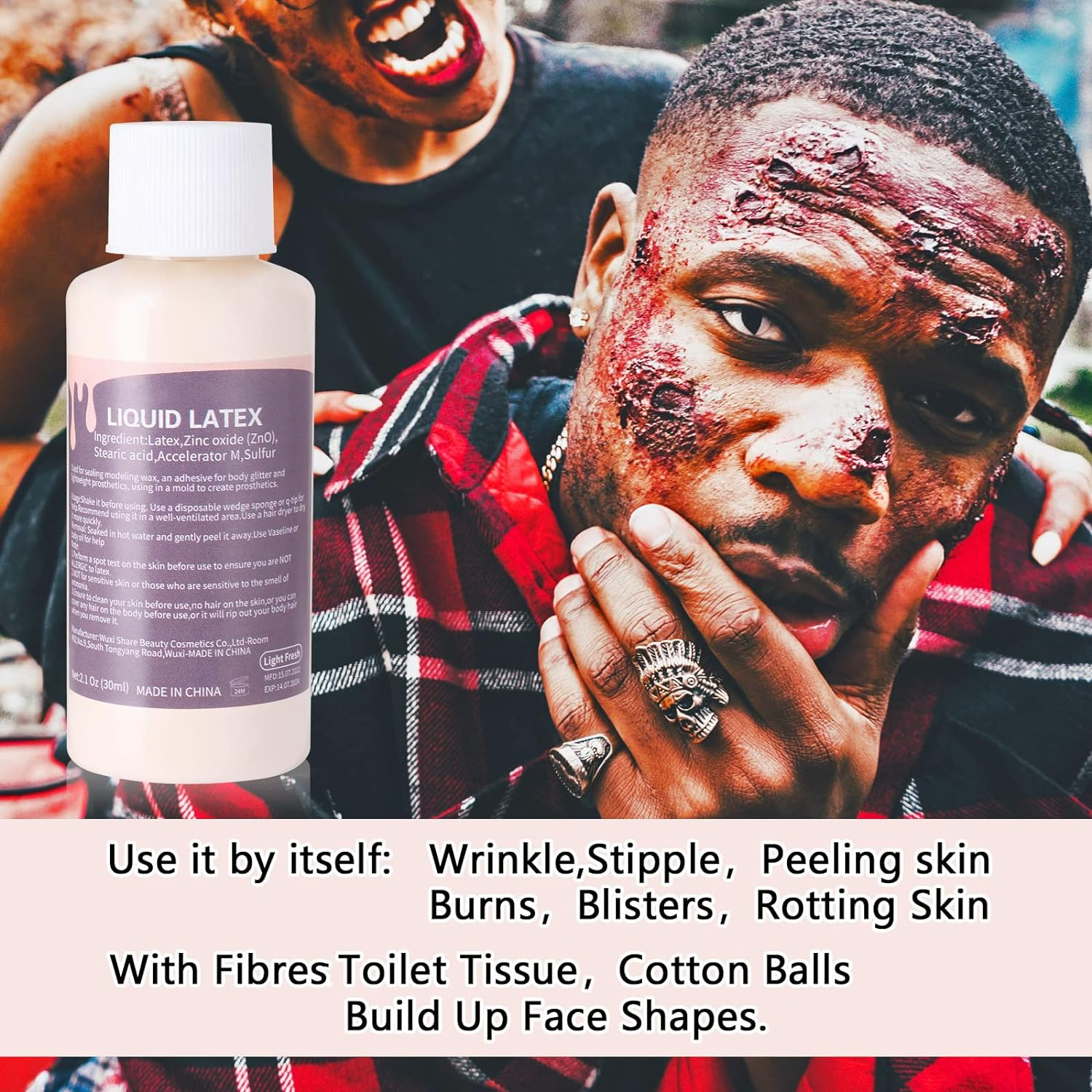 Mysense Liquid Latex Scar Wax SFX Makeup Kit for Fake Scars Wounds Burns with 6 Color Bruise Wheel Face Body Paint Stage Blood Coagulated Blood Gel and Spatula Sponges Q-Tips image number 1