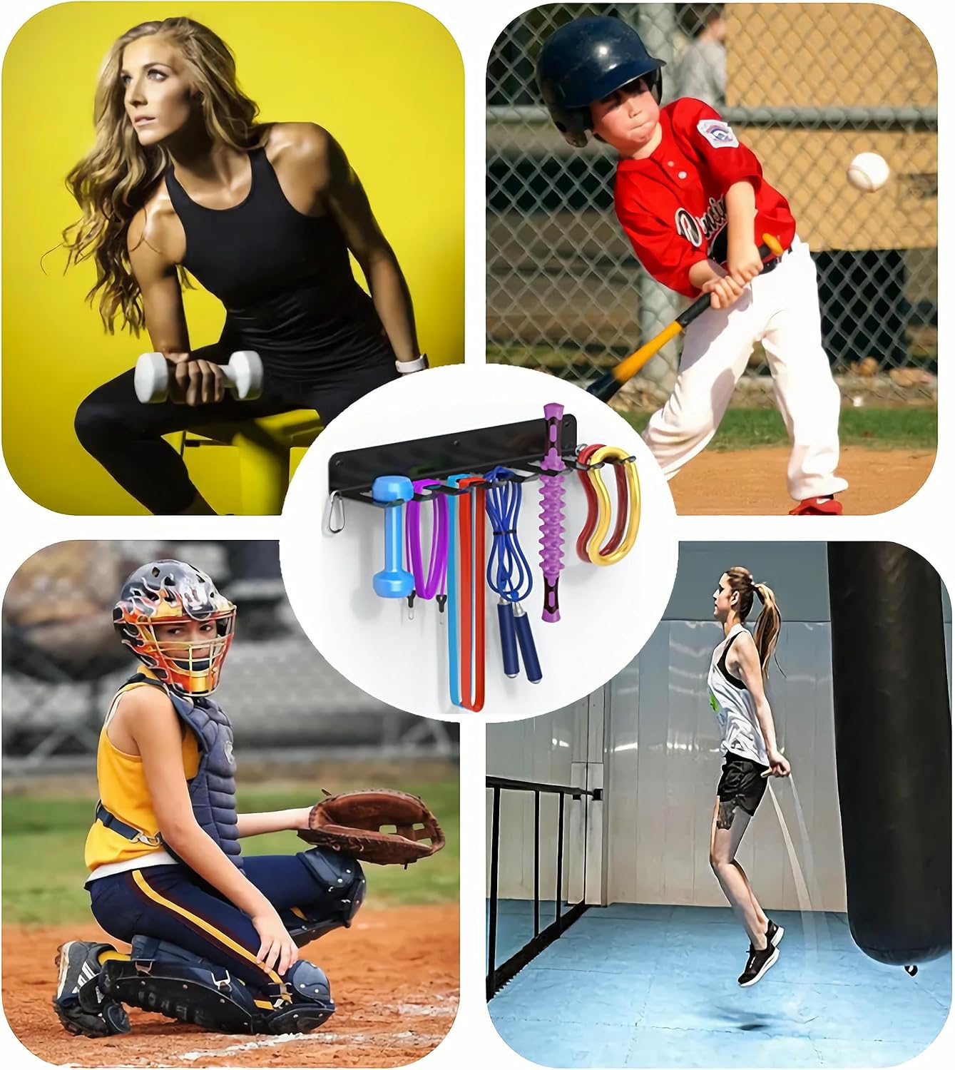 Heavy Duty Metal Baseball Bat Rack,Baseball Softball Bat Hanger Display Shelf with 2 Hanging Buckles, Hold 12 Baseball/Softball Bats, Multi-Purpose Wall Mount Sports Equipment Organizer Holder image number 6