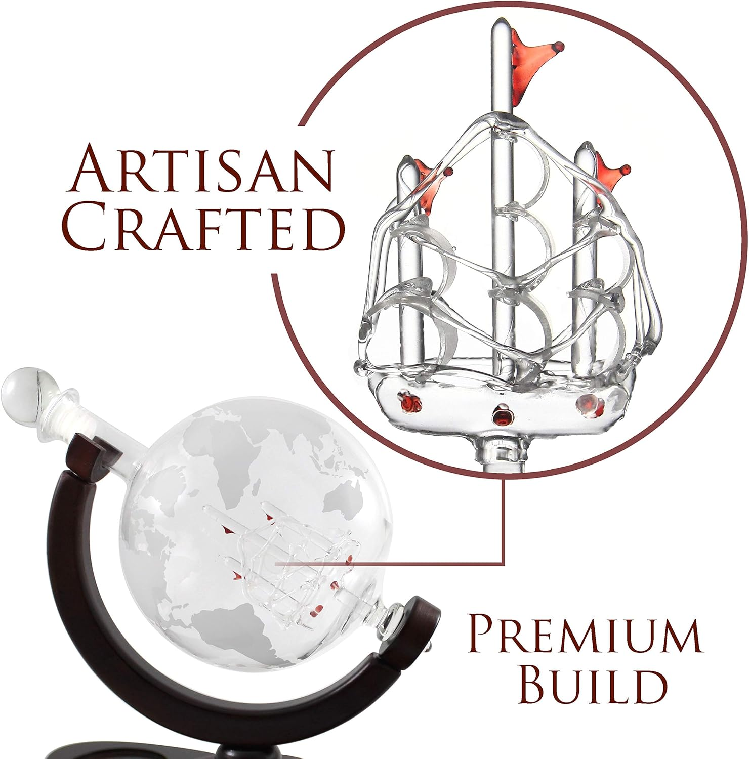 Krown Kitchen - Globe Decanter Gift Set. Includes Wood Base, 4 Glasses, 4 Coasters, Shot Glass, and Funnel. image number 4