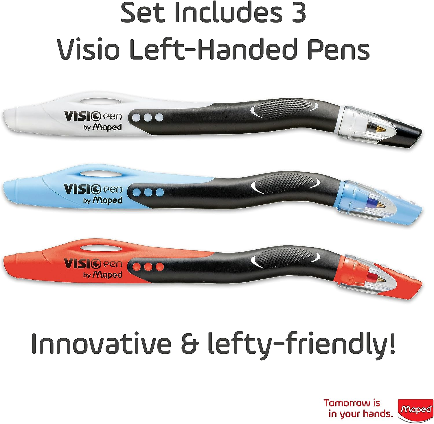 Maped Visio Left Handed Pens, Pack of 3, Assorted Colors (224324) - 2 Count (Pack Of 1) image number 3