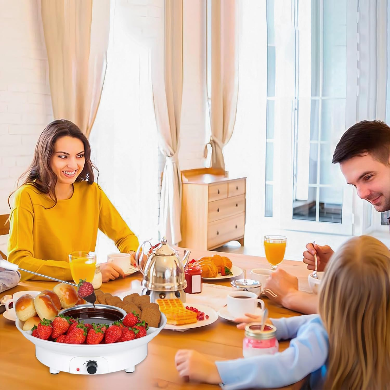 Electric Fondue Set with 4 Forks, Melting Pot for Cheese, Chocolate and Tapas, Electric Melter for Chocolate Melts, DIY Candy Maker for Dessert, Special Occasion, Birthday Party (White) image number 5