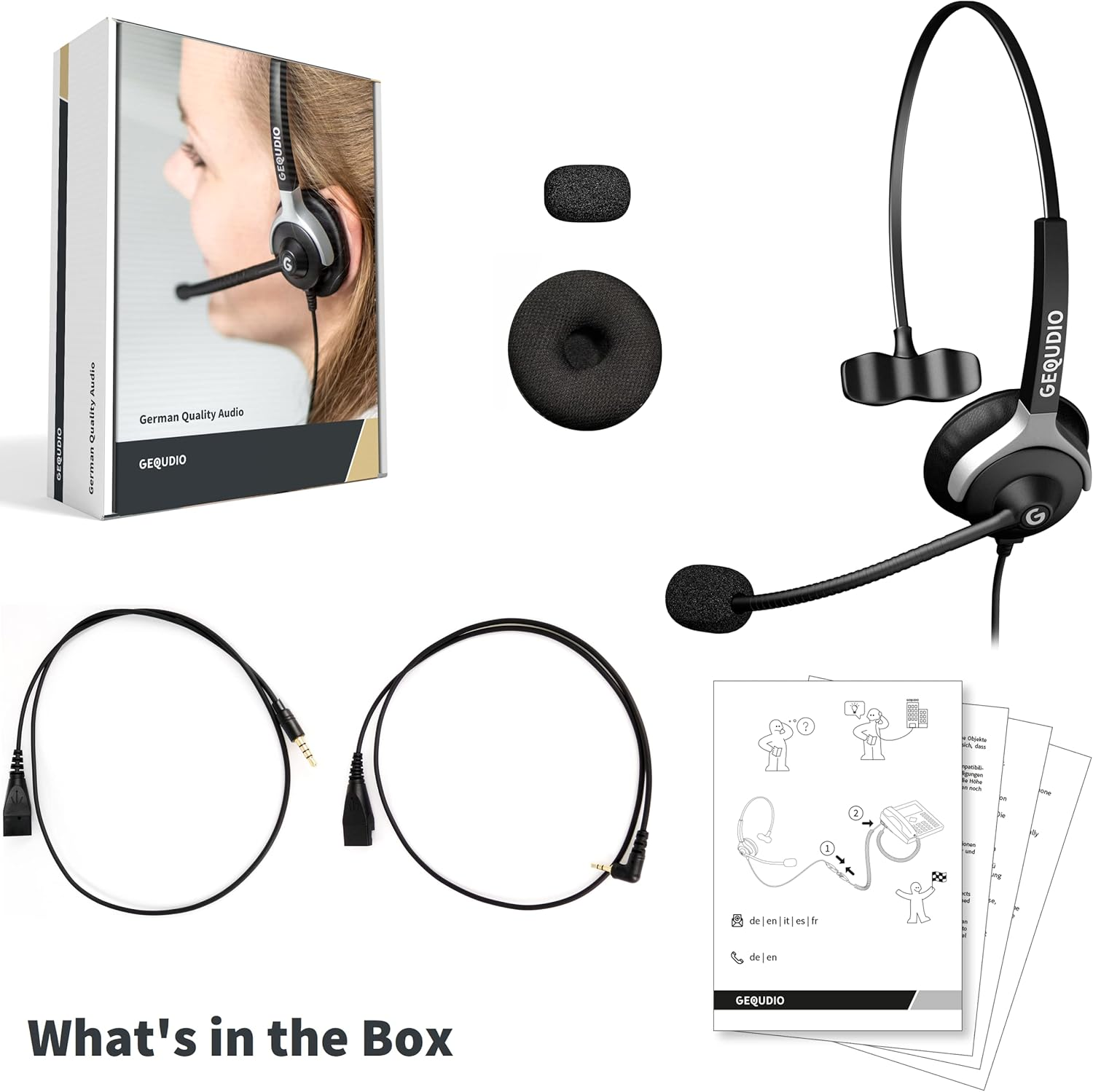 GEQUDIO Headset with 2.5 Mm Jack Compatible with Gigaset, Panasonic DECT Cordless Phone - Headphones & Microphone with Replacement Padding - Especially Light 60 G (1-Ear) image number 2