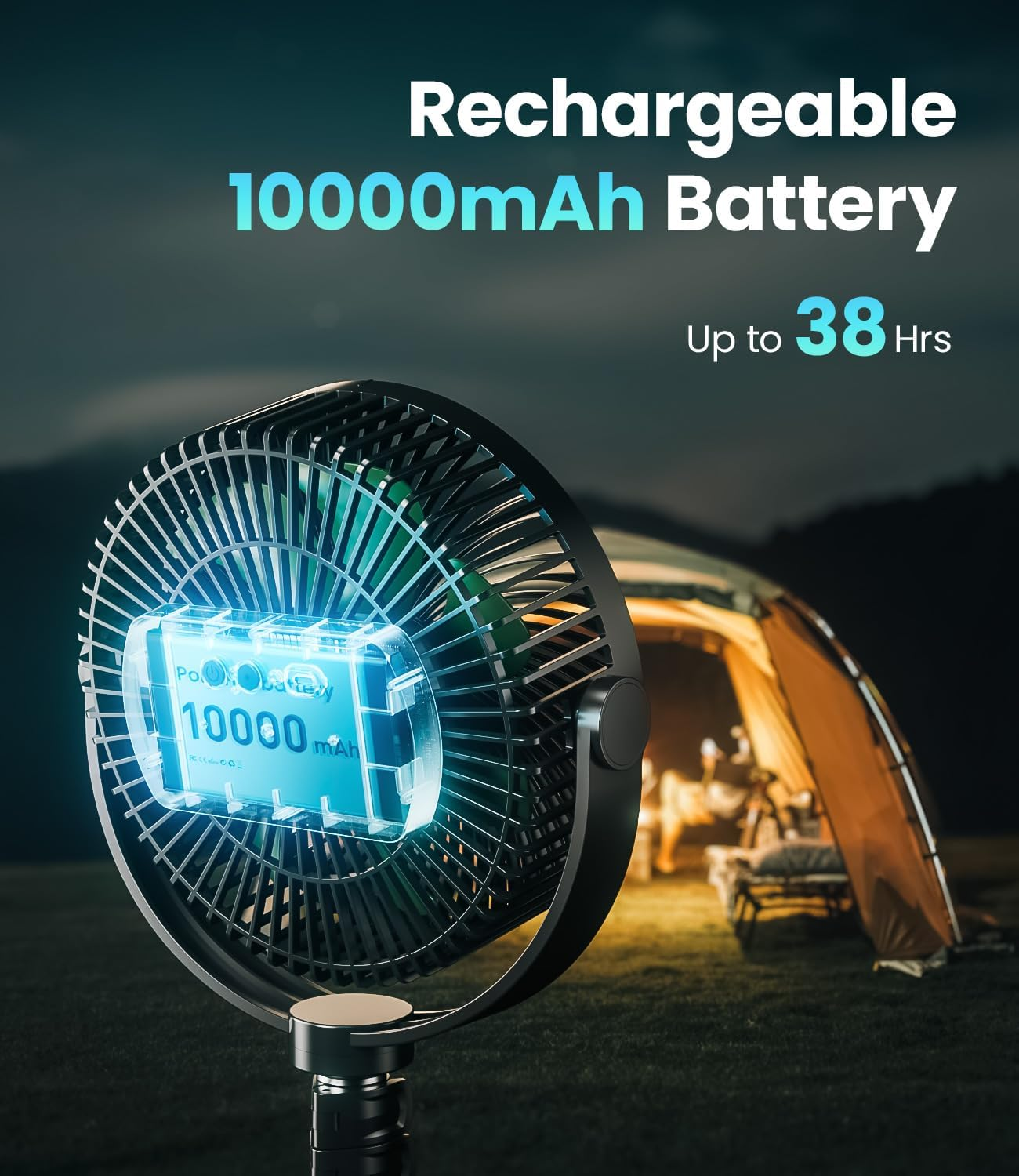 LEMOISTAR Portable Rechargeable Battery Operated Pedestal Fan, 8" 10000 Mah USB C Small Fan, Adjustable Height, Quiet Table Desk Standing Fan for Camping Bedroom Office Home Travel Fishing image number 1