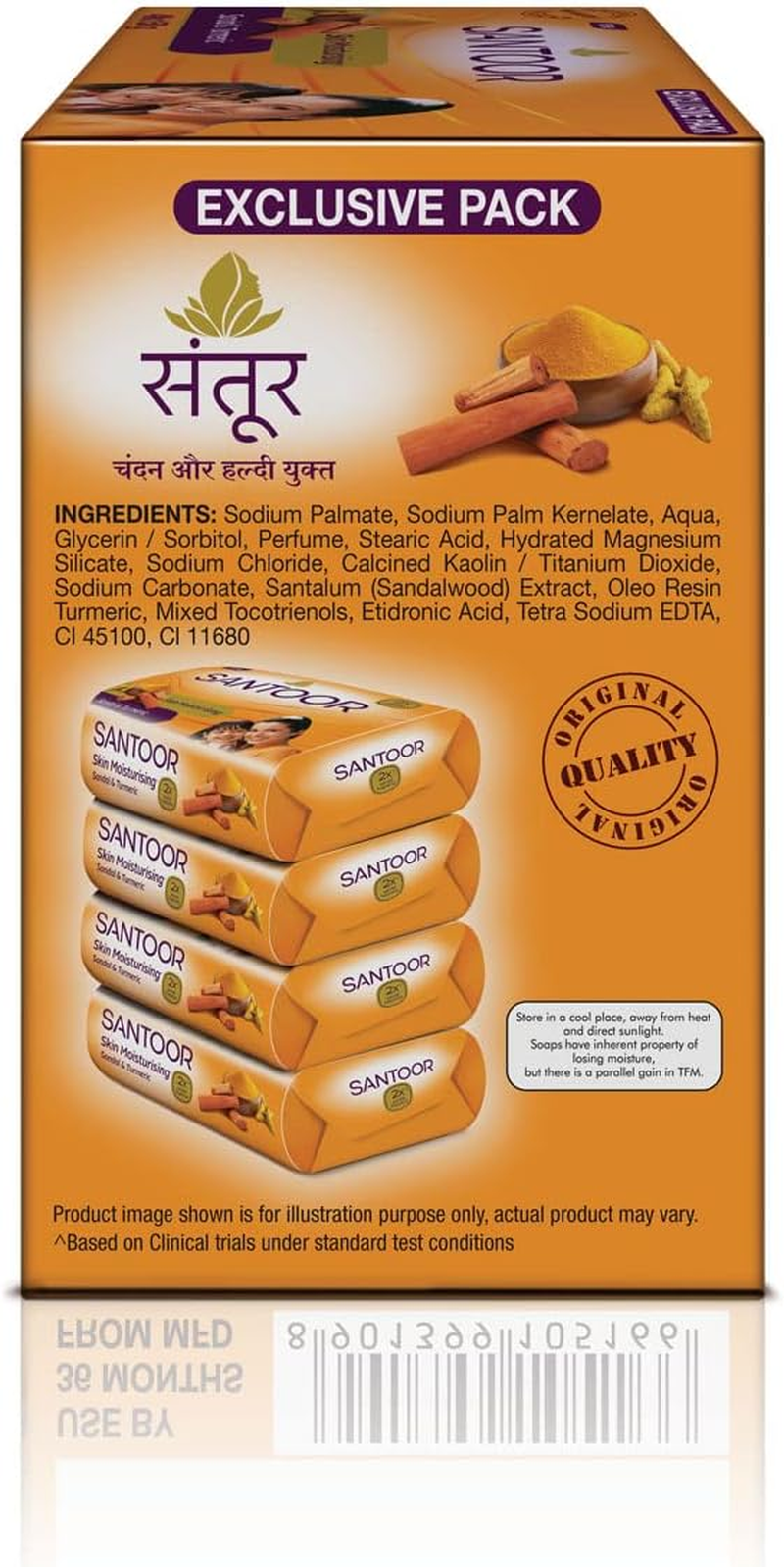 Santoor Sandal and Turmeric Soap, 150G (Pack of 4) image number 1