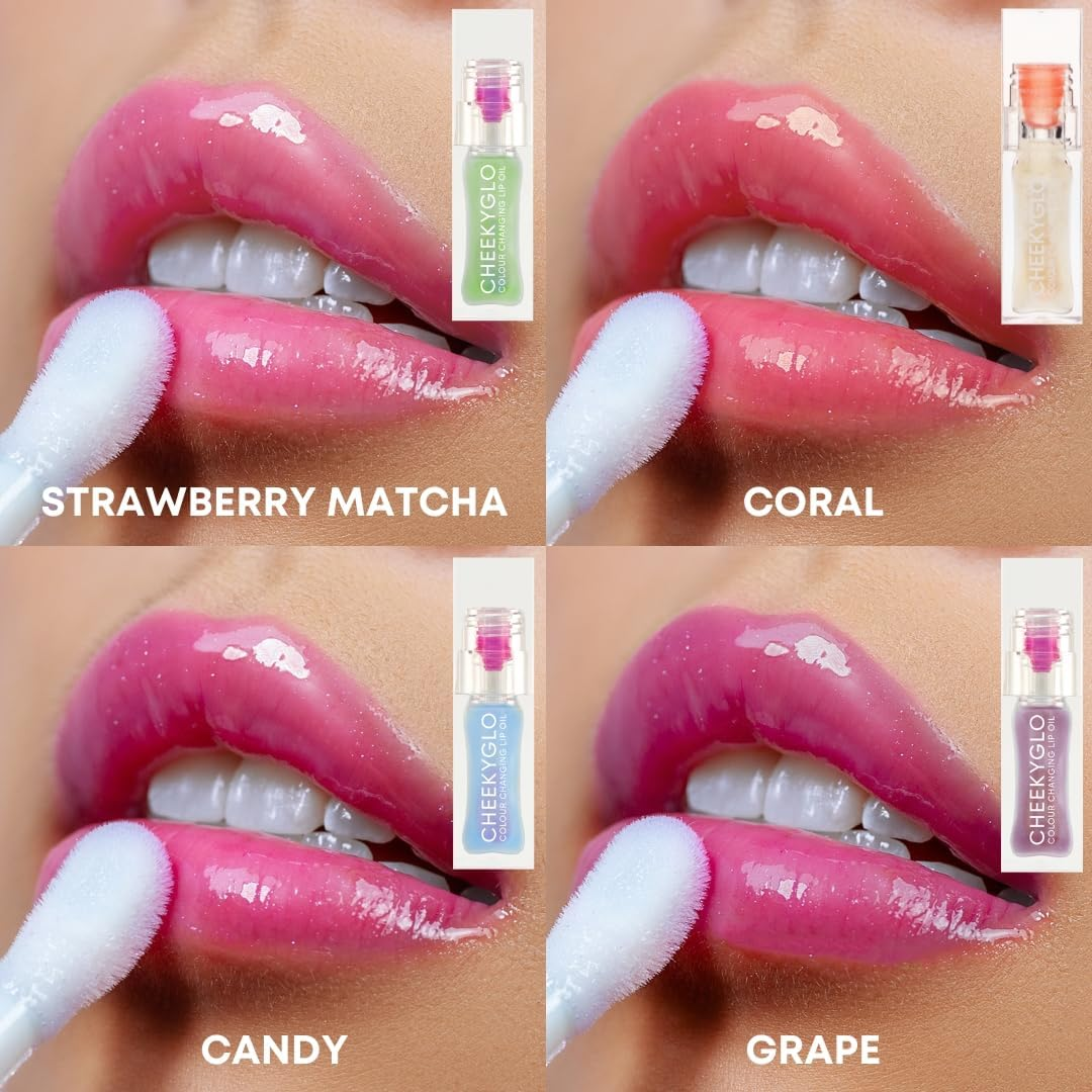 Cheekyglo Colour Changing Lip Oil (Strawberry Matcha) | Ultra-Hydrating & Moisturizing | Magic Lip Gloss | Juicy & Glossy Lips | Non-Sticky Feel | Transfer Proof | 12Hr Lip Stain | Strawberry Scented | Colour Changing Technology