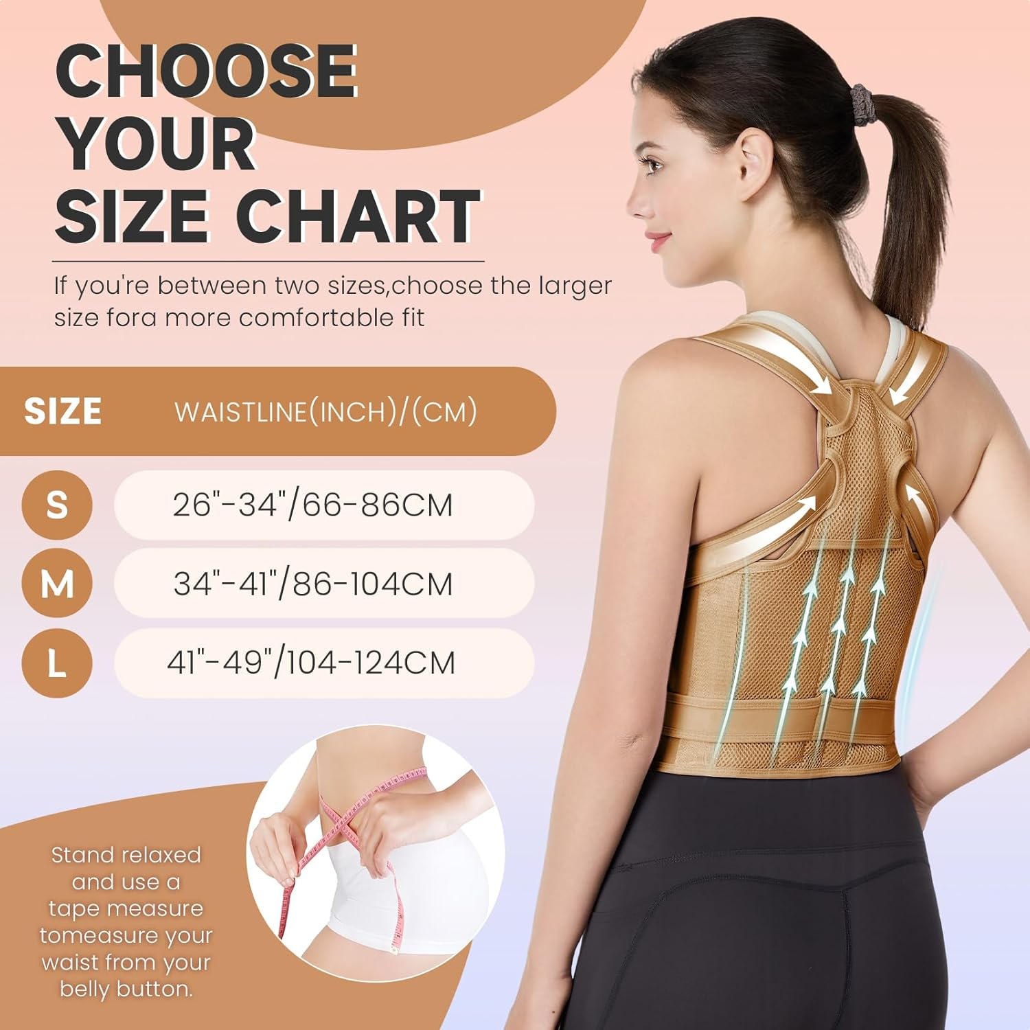 Vervex - Posture Corrector for Men and Women,Back Brace,Breathable, Adjustable, Back Corrector, Scoliosis and Hunchback Correction, Back Pain, Spine Corrector, Posture Trainer (Beige, L) image number 2