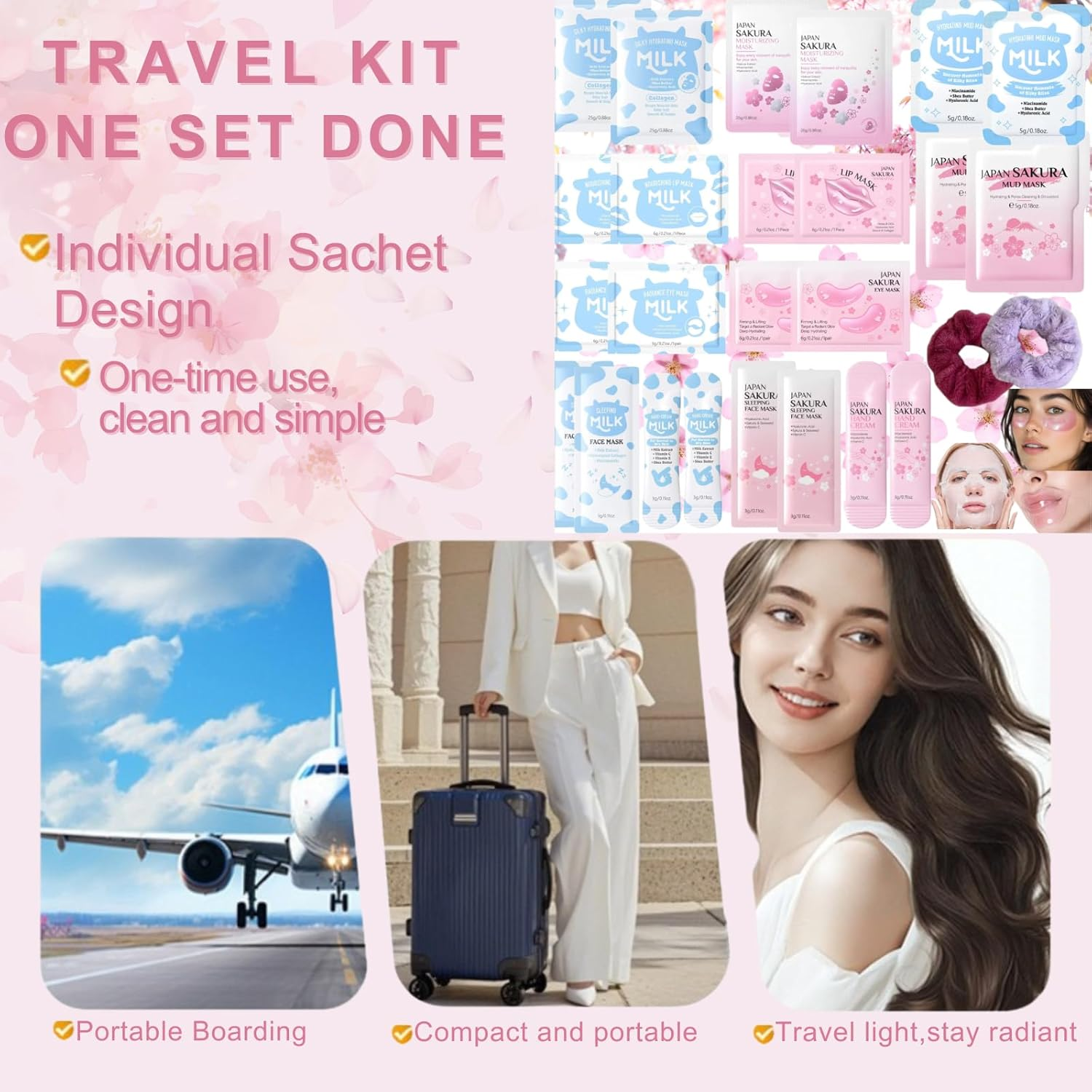 26PCS Sleepover Spa Party Supplies Set,Sakura & Milk Skin Care Set for Teenager Girl Gift,Pamper Gifts for Women with Hand Cream,Face Masks, Lip & Eye Masks,Travel-Friendly Birthday Gifts for Women image number 5