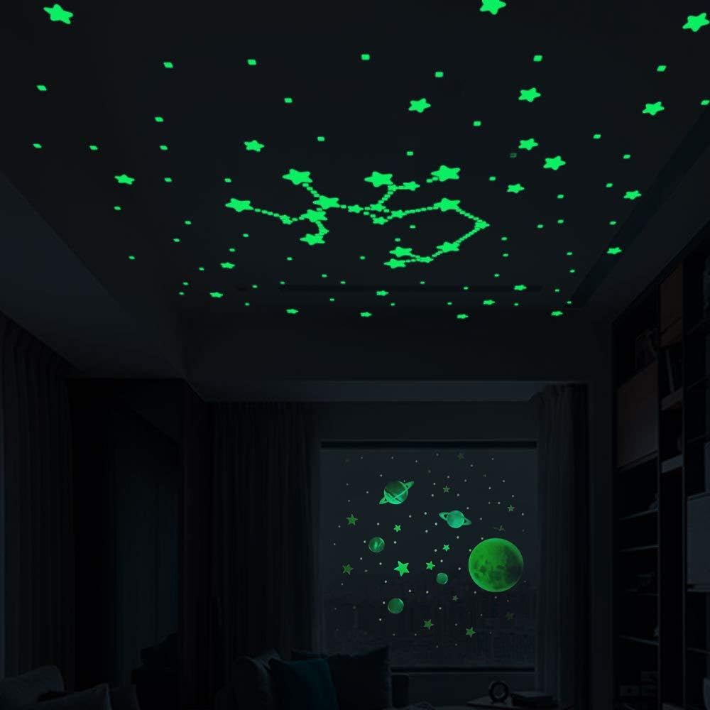 Snailgarden 470Pcs Glow in the Dark Stickers,Bright Solar System Wall Stickers and Adhesive Stars and Square for Starry Sky Kids Decals image number 3