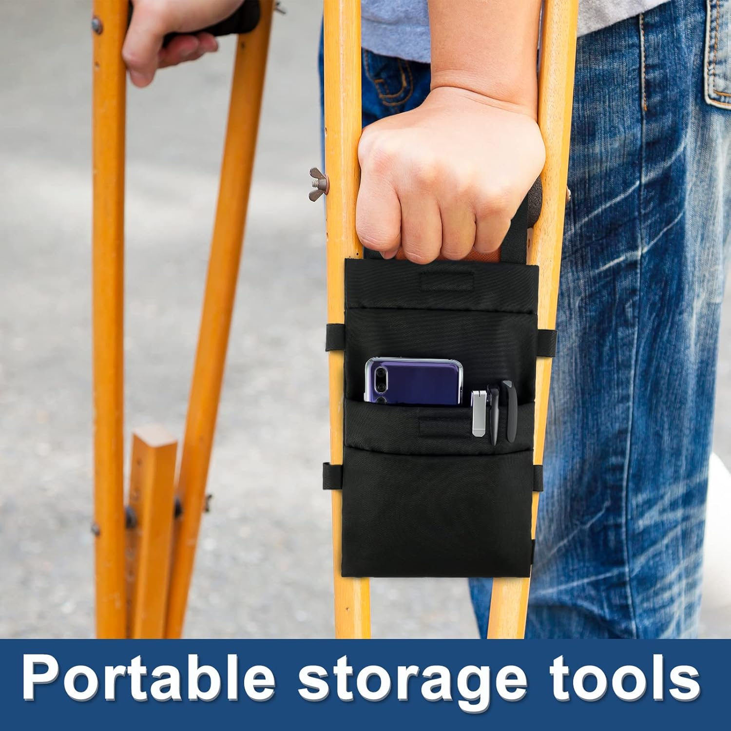 Txkrhwa Crutch Pouch Lightweight Crutch Storage Pocket with 2 Pockets Universal Hanging Crutch Bag with Adjustable Buckle Waterproof Crutch Storage Organizer for Crutches