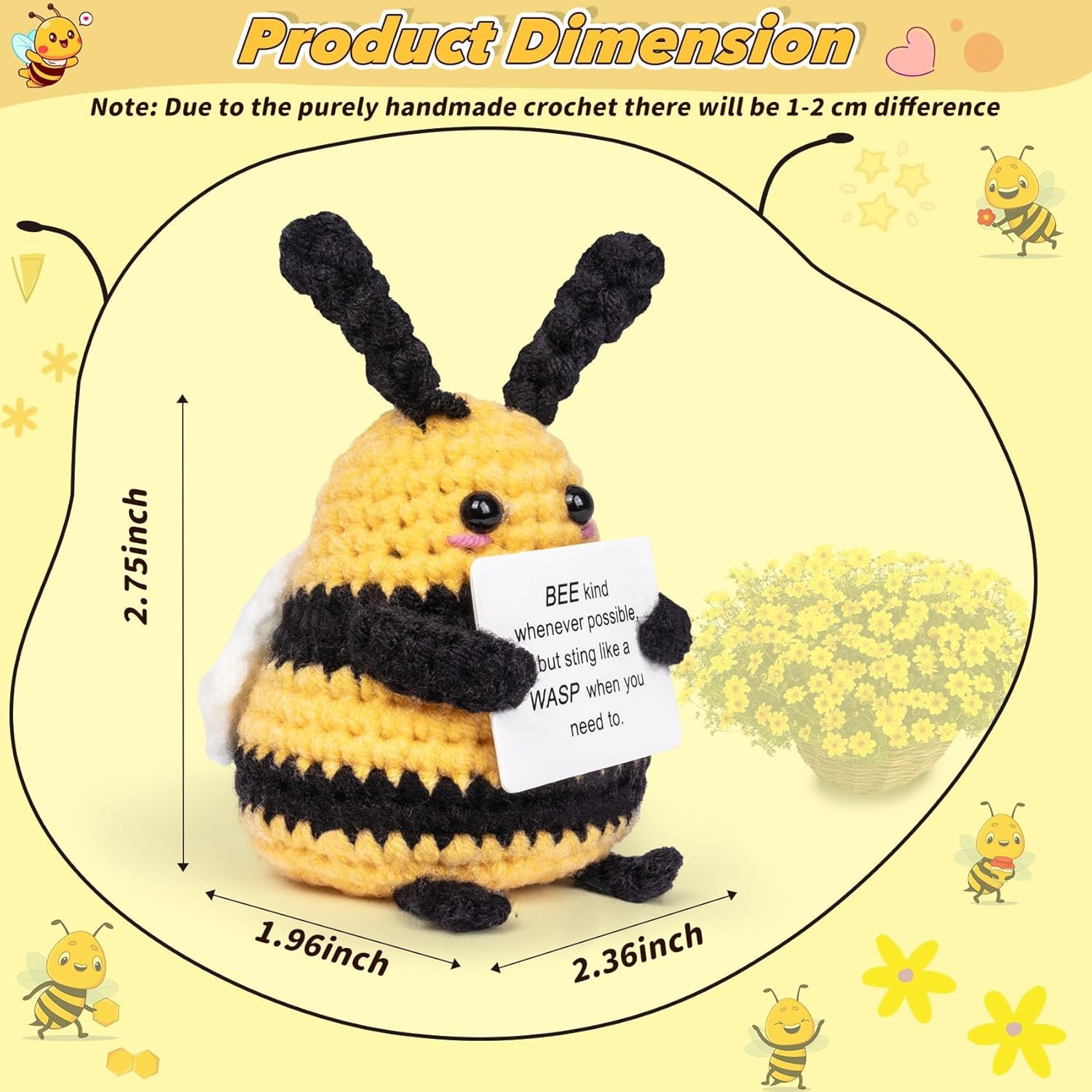 Fun Encouraging Bees Mini Crochet Bee and Positive Affirmation Cards for Inspirational Novelty Gifts and Party Decorations Holiday Gifts image number 5