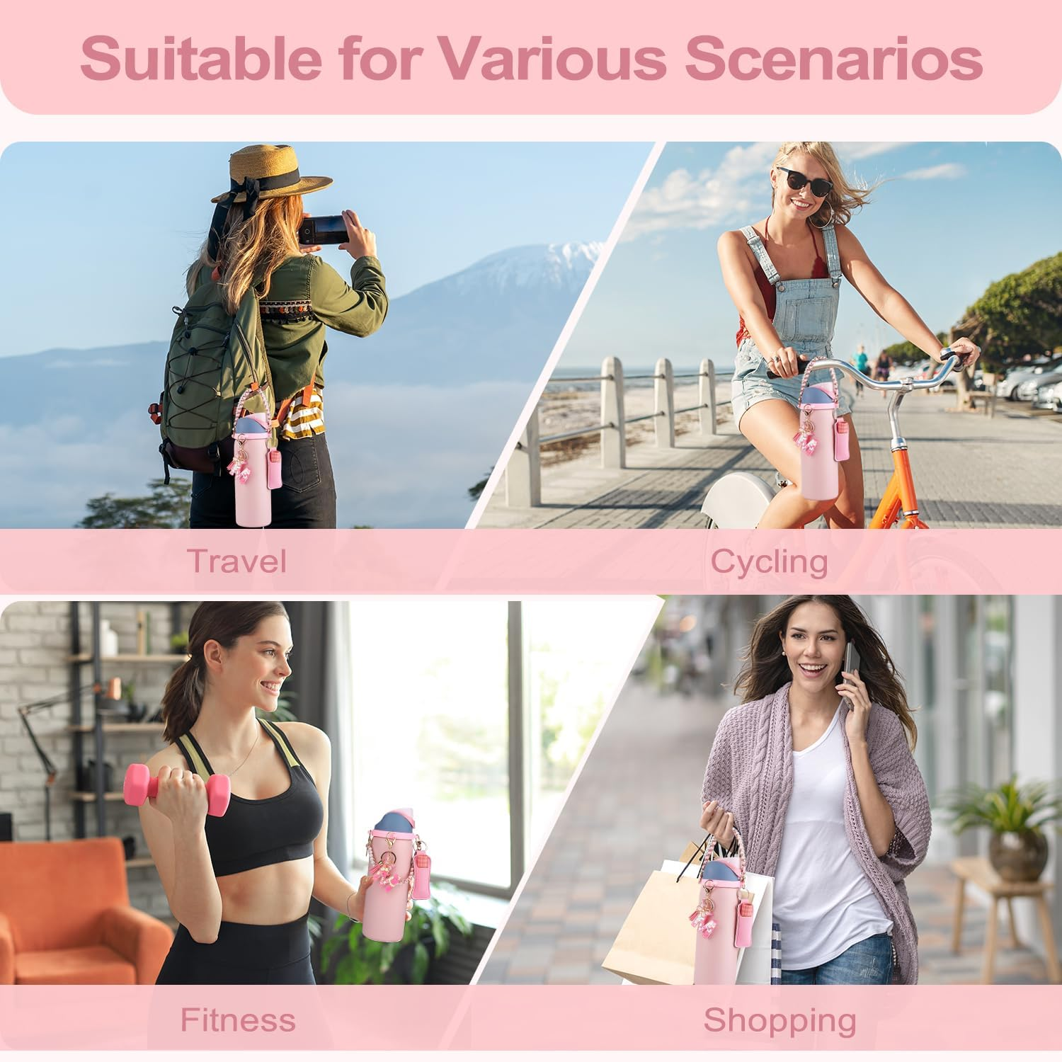 Letter Accessories for Owala Water Bottle 24/32/40Oz,Initial Charm、Lipstick Holder and Handle Strap for Owala Accessories and Stanley Cup Accessories(Pink, R) image number 1