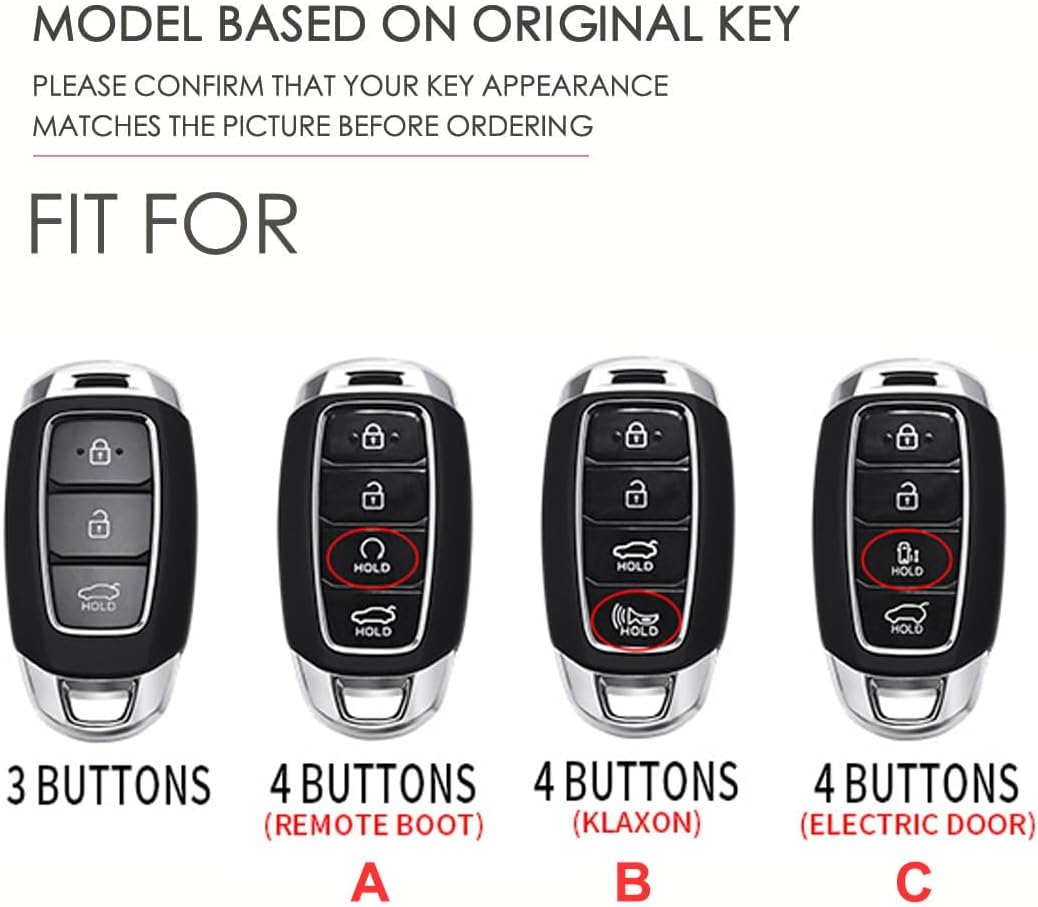 Ontto Metal Car Key Fob Cover Fit for Hyundai I30 Ix35 Kona Elantra Solaris Azera Accent Palisade Santa Fe Remote Key Case Keyring Silicone Key Shell Holder Bag Keychain Accessories 4 Button-C Silver