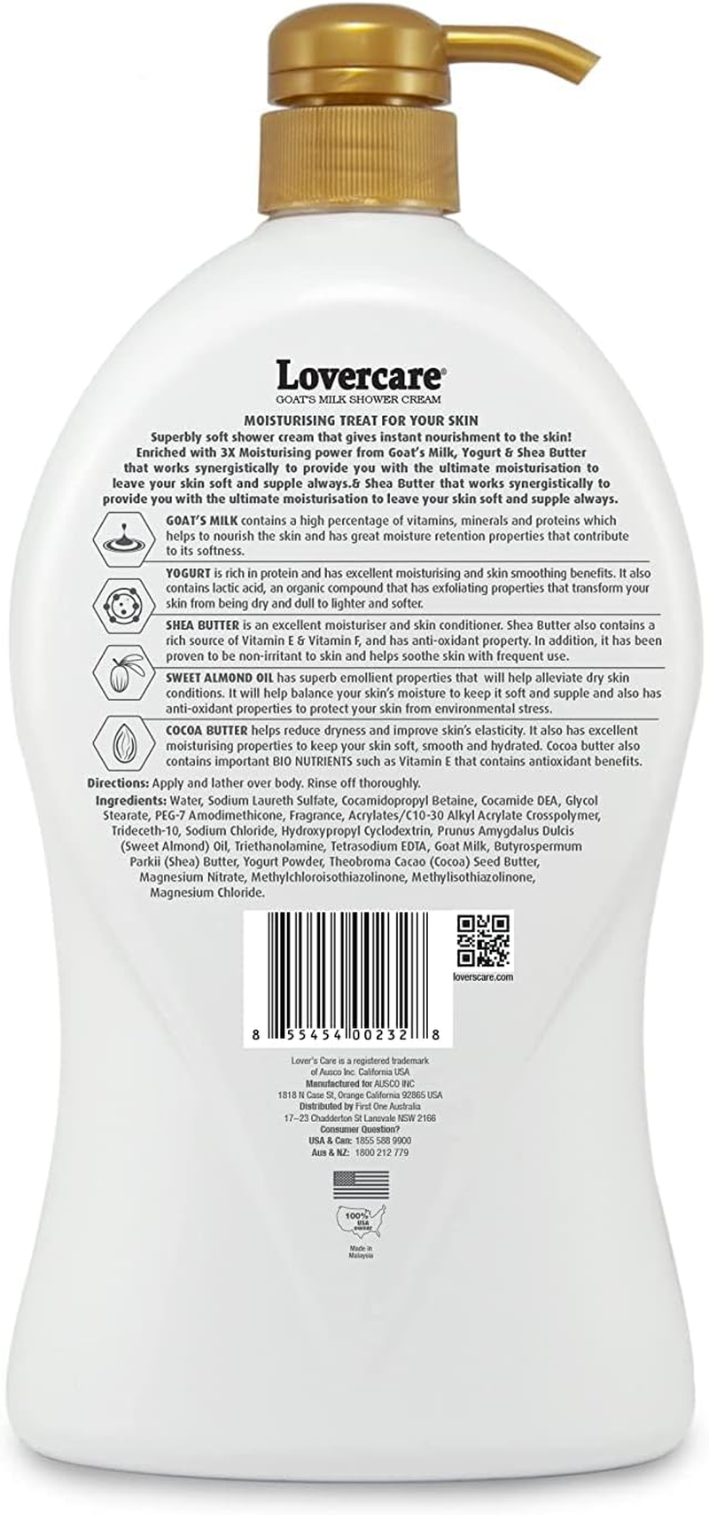 Pack of 2- Lovercare Goat Milk Moisturixing Body Wash Shower Cream Almond Oil Cocoa Butter