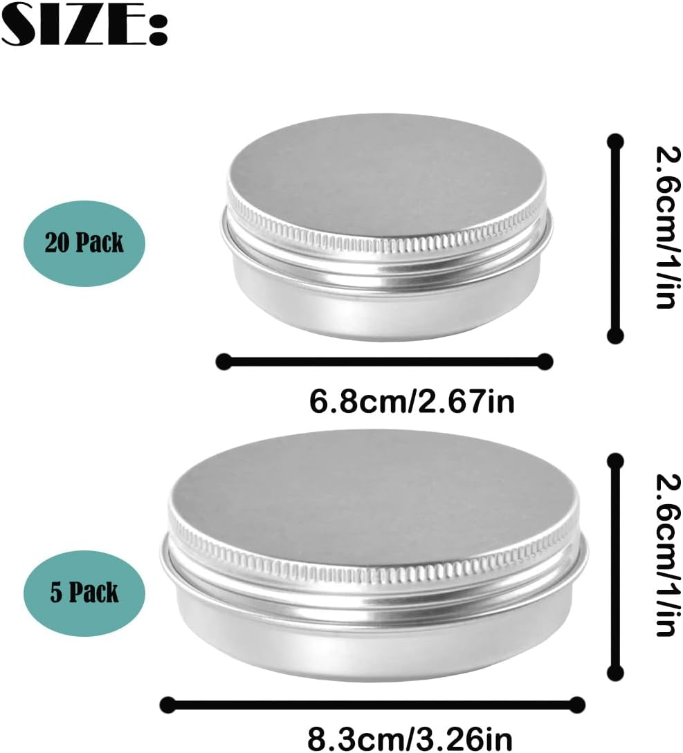 25 Pack (2 Oz/60Ml) 、（2 Oz/100Ml）Screw Top round Aluminum Tin Cans, Metal Tin Storage Jar Containers with Screw Cap for Lip Balm, Cosmetic, Candles, Salve, Make Up, Eye Shadow, Powder, Tea (Silver) image number 6