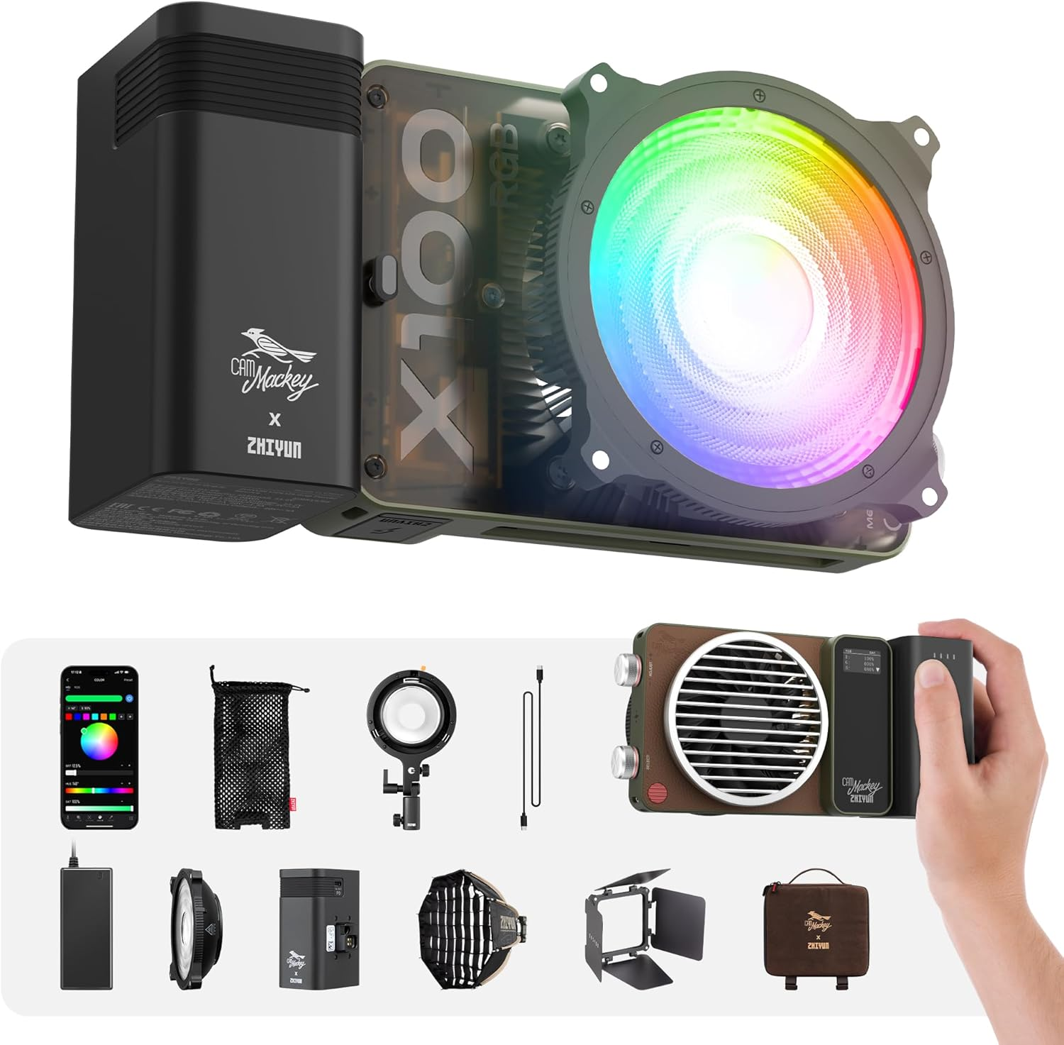 ZHIYUN MOLUS X100 RGB PRO 100W Video Light [Official] V2 Upgraded Version Professional Photography Lighting Portable Continuous Output Lighting 2500K~10000K CRI&ge;95 TLCI&ge;97 Only 384G for Youtuber TT image number 6