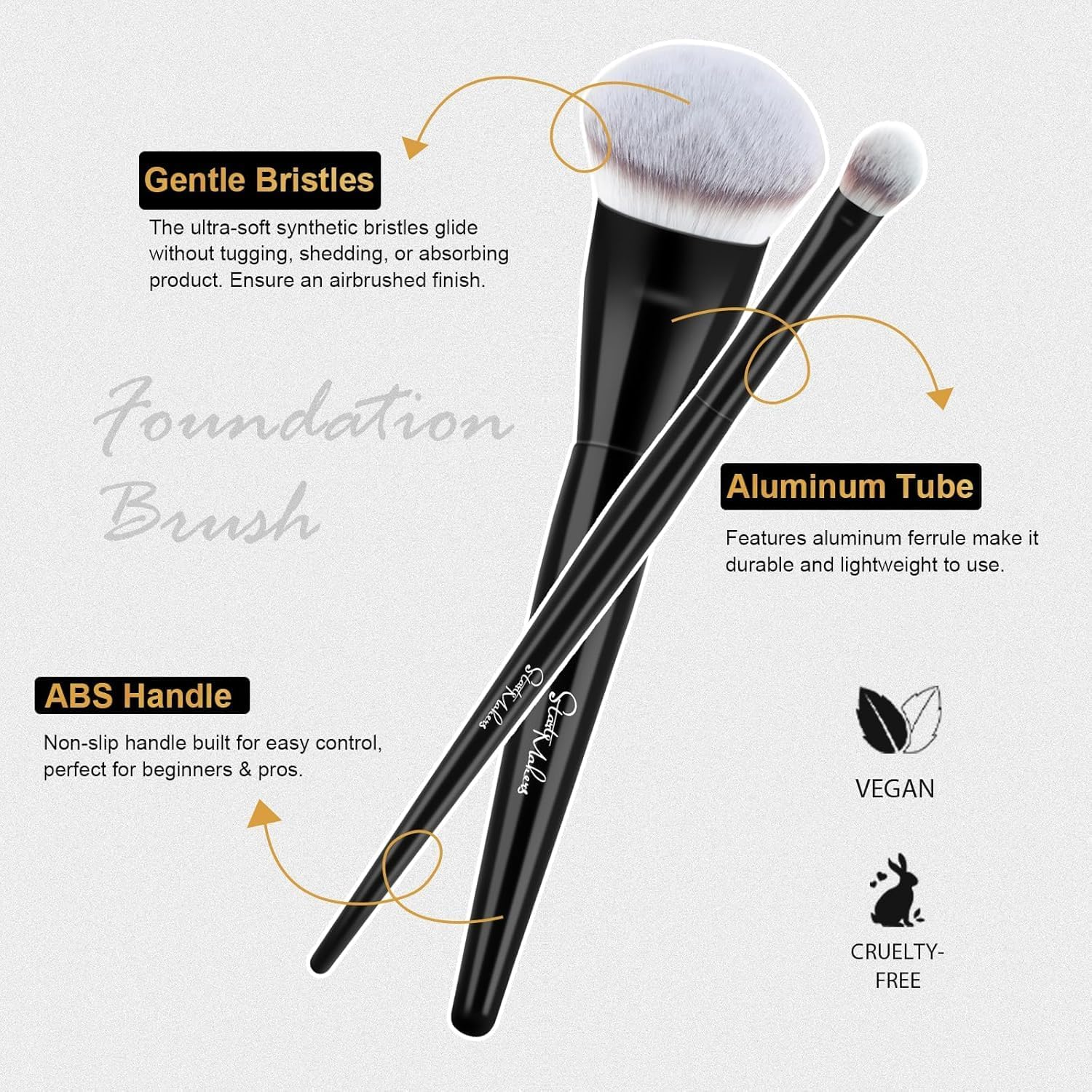 Start Makers 2PCS Foundation Brush Set, Soft Dense Synthetic Kabuki Foundation Brushes, Concealer Brush for Liquid, Cream, Powder, Vegan Makeup Brushes Flawless Make up Application image number 3