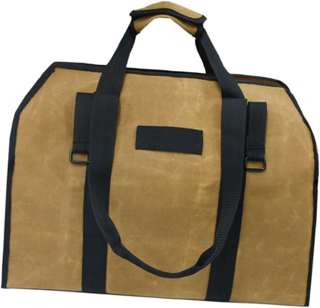 Waxed Canvas Firewood Holder Capacity Log Carrier Bag with Padded Handles Multi-Functional Outdoor Storage Tote for Camping Garden Tools and Household Supplies image number 1