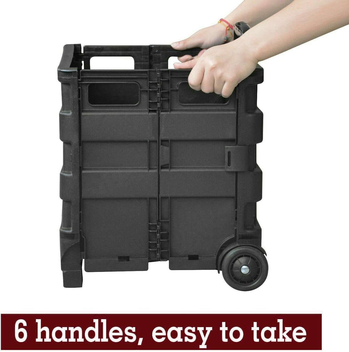 Grocery Basket Foldable Shopping Cart Trolley Pack & Roll Folding Crate Portable image number 4