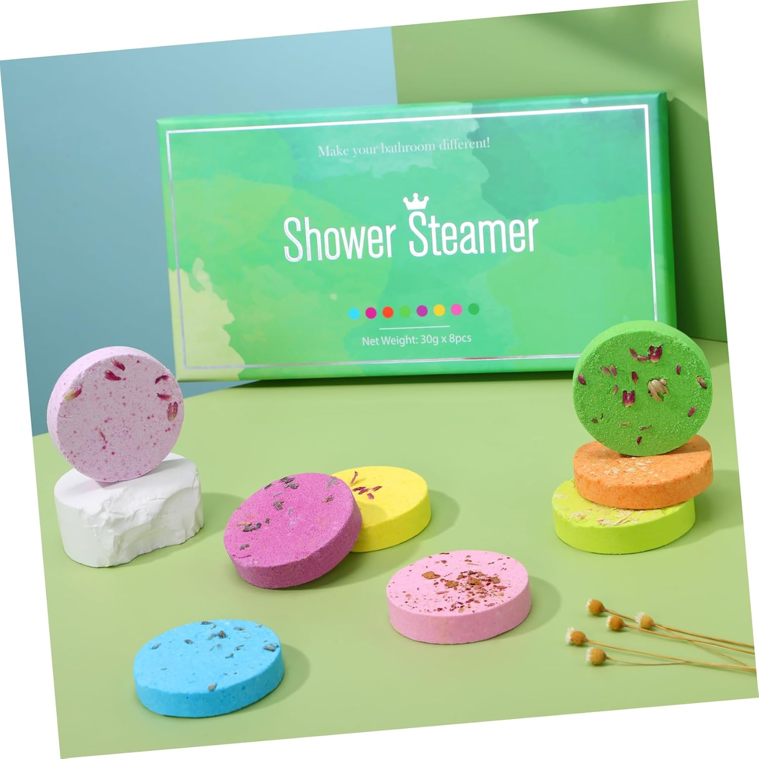 8Pcs Essential Oil Shower Tablets for Relaxation Natural Aromatherapy Bath Salts for Women Moisturizing and Exfoliating Sea Salt Bath Tablets Each image number 1