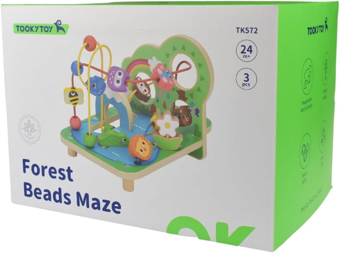 Tooky Toy Forest Bead Maze: Forest Woodland Themed Tabletop Bead Maze with Animals for Kids