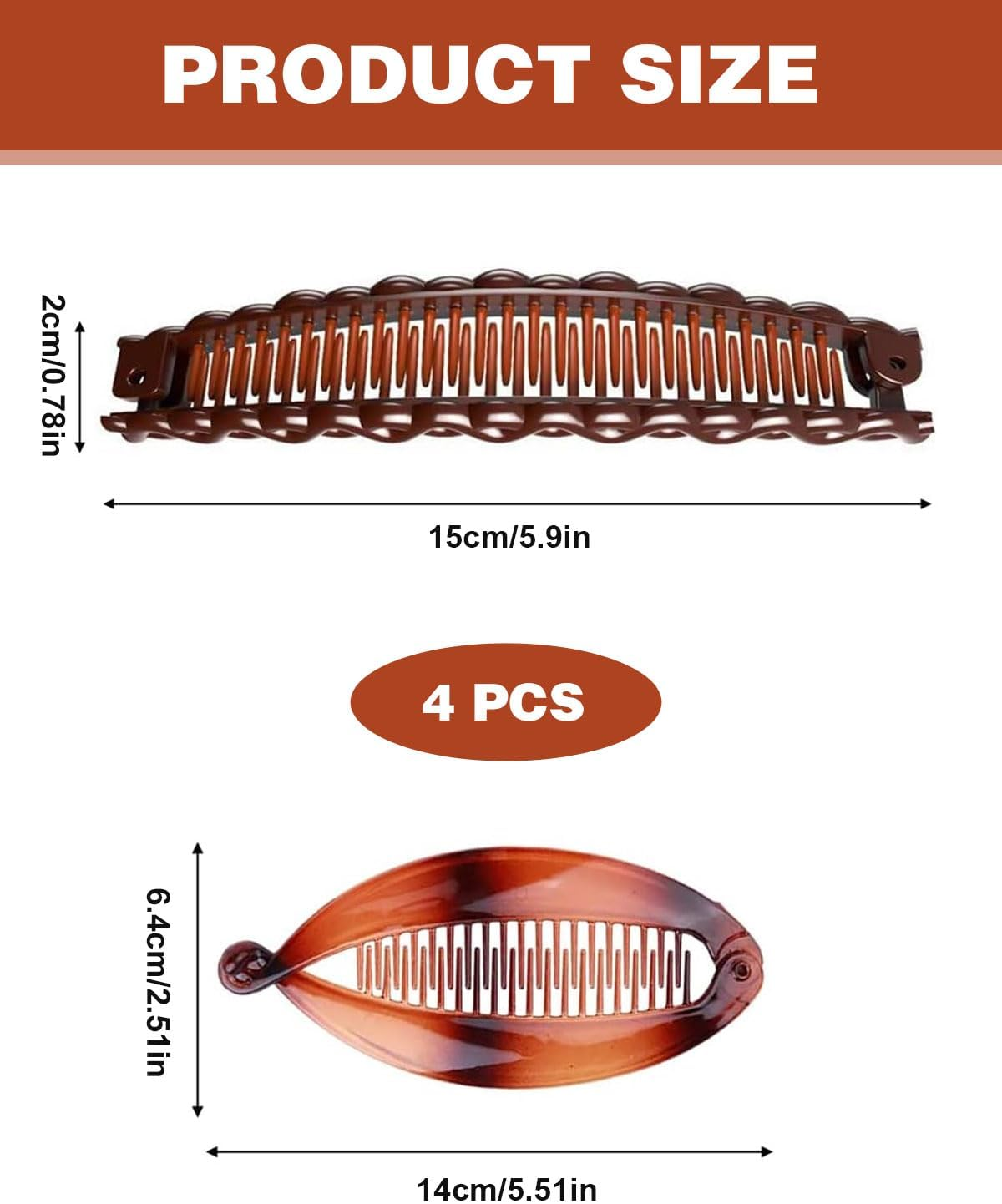 KEMUZ Pack of 4 Banana Clips, Non-Slip Ponytail Holder, Vintage Fishtail Hair Clip, French Ponytail Holder for Long, Curly or Straight Hair, for Women and Girls