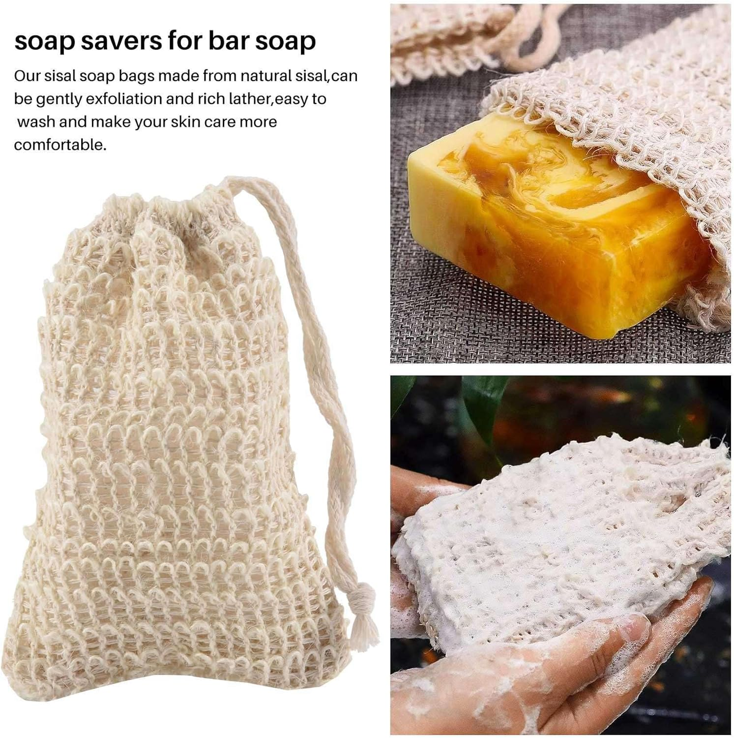 300Pcs Shower Bath Sisal Soap Bag Natural Sisal Soap Bag Exfoliating Soap Saver Pouch Holder image number 2