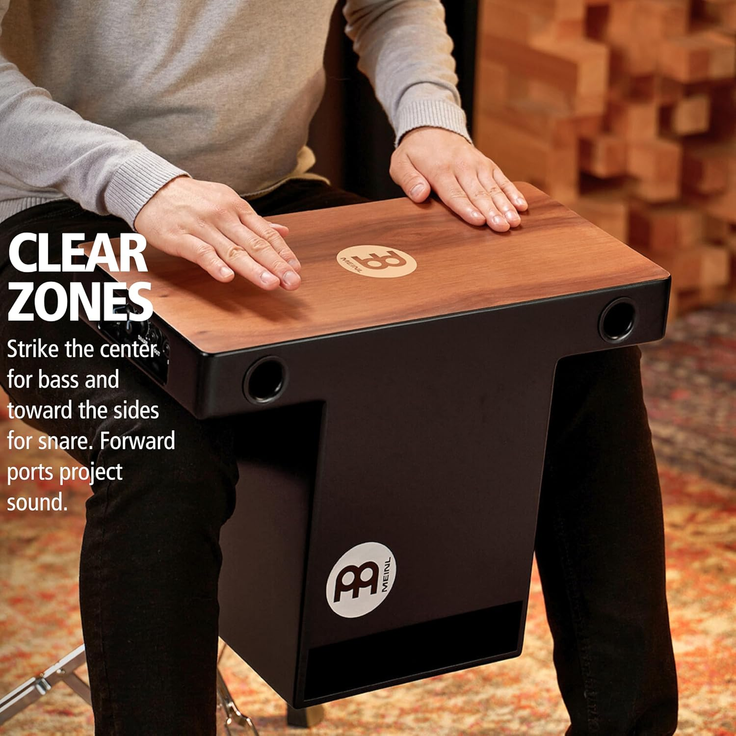 Meinl Pickup Slaptop Cajon Box Drum with Internal Snares and Forward Projecting Sound Ports -NOT MADE in CHINA - Walnut Playing Surface (PTOPCAJ2WN) image number 2