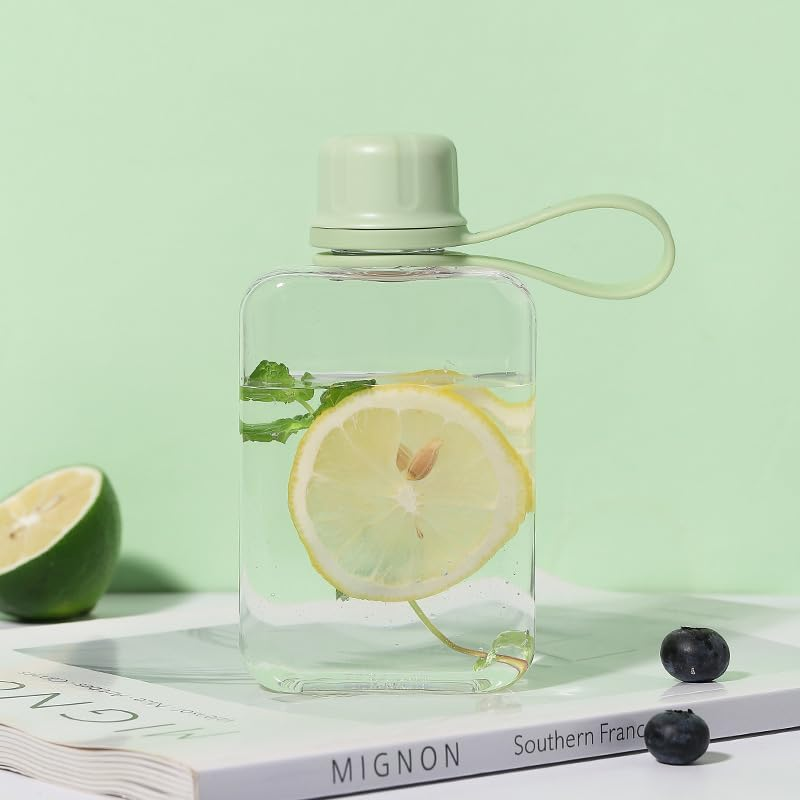 1Pc Slim Square Travel Water Bottle,Flat Drink Cup Water Bottle,Tritan Transparent Flat Water Bottle Small Water Bottle Slim Square Slim Bottle Water Flask,Flat Water Bottle Travel Flask,240Ml,Green image number 4