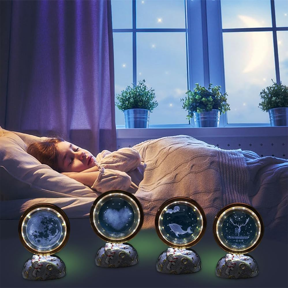 Betterlifewj 3D Jellyfish Crystal Ball Night Lamp. with Planet Base. Warm Room Decoration Crystal Lamp. image number 3
