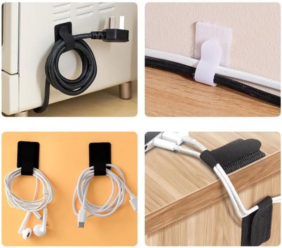 WADY 60 Pcs Hook and Loop Velcro Cable Ties - Reusable Cable Ties Strong Adhesive Cord Organizers for Desk/Home/ - No Residue Heavy Duty Cable Management Straps, Electrical and Wiring (White+Black)