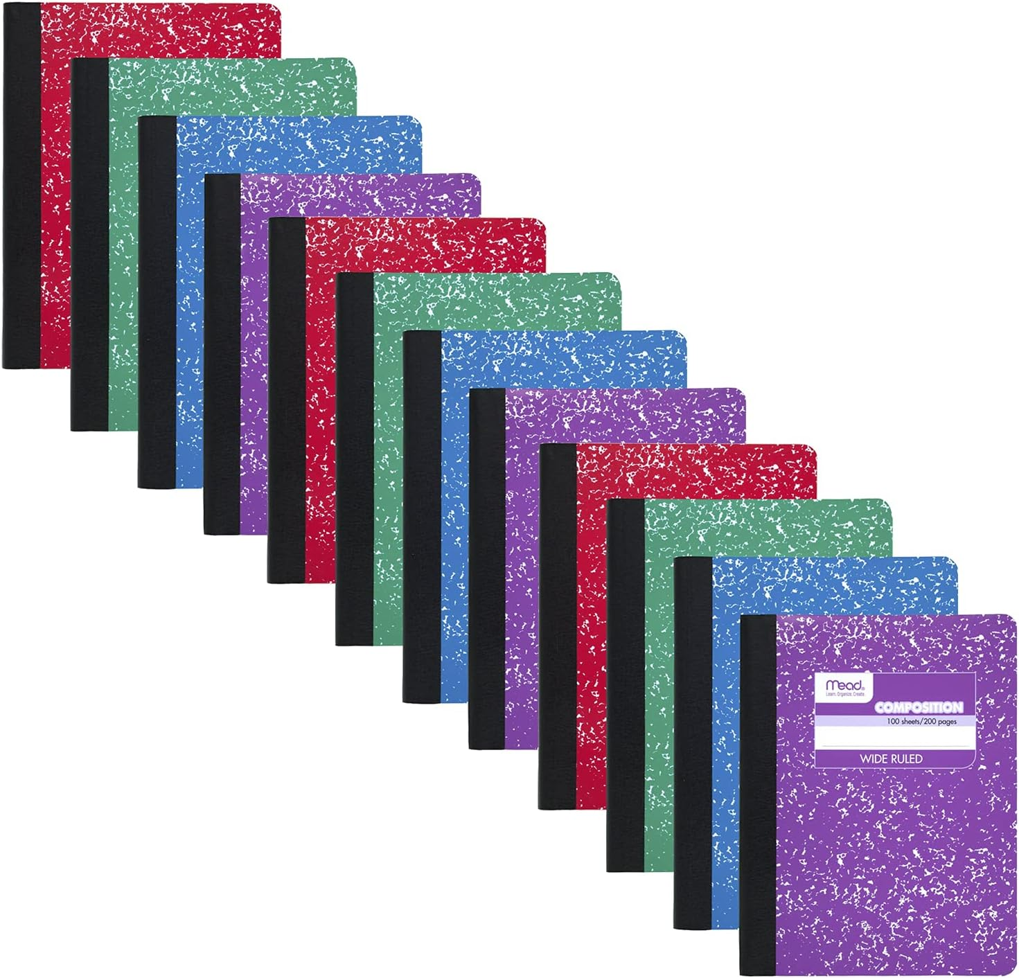 Mead Composition Notebook, Comp Book, Wide Ruled Paper, 100 Sheets, 9-3/4" X 7-1/2", Fashion, Square Deal, Assorted Colors, Color Selected May Vary, 1 Count (09918)