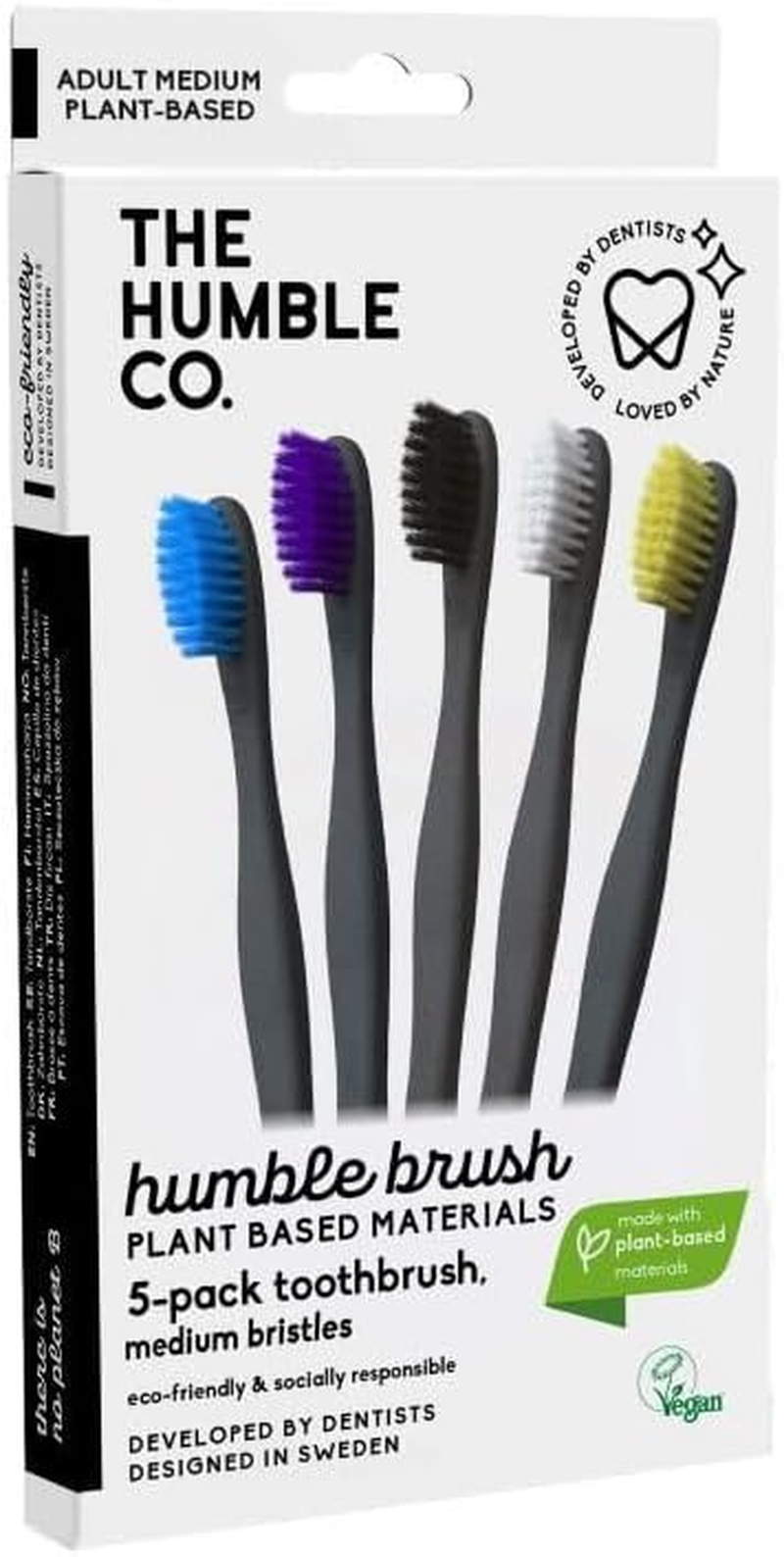 The Humble Co. Plant-Based Toothbrush 5 Pack - Assorted Colours - Medium