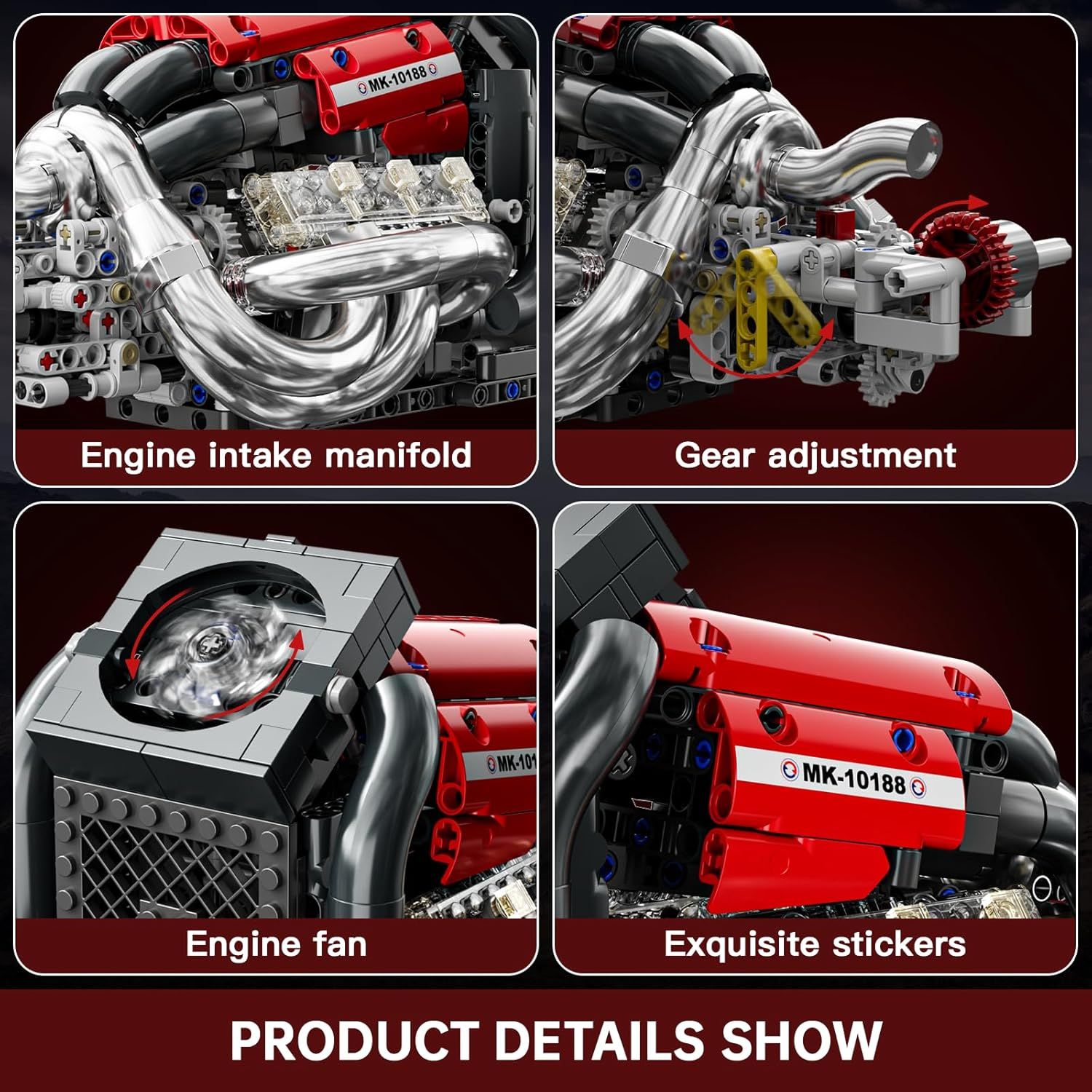 Mould King 10188 Technik Motor Kit STR13 Car Engine Building Blocks Engine Clamping Blocks Electric Drive with Manual Transmission Collectibles Gifts for Adults (980 Pieces) image number 1