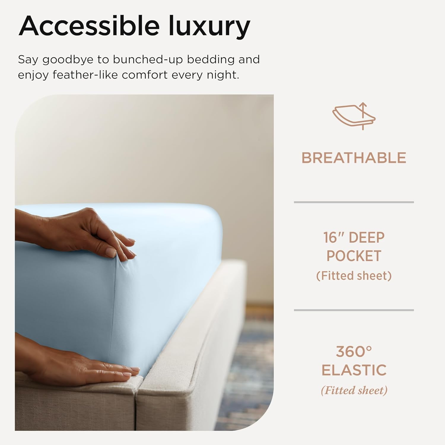 Certified 100% Egyptian Cotton Sheets Queen Size, 4 Piece Luxury Sateen Weave Light Blue Bed Set, Solid Luxury Bedsheets with Elasticized Deep Pocket - by Threadmill