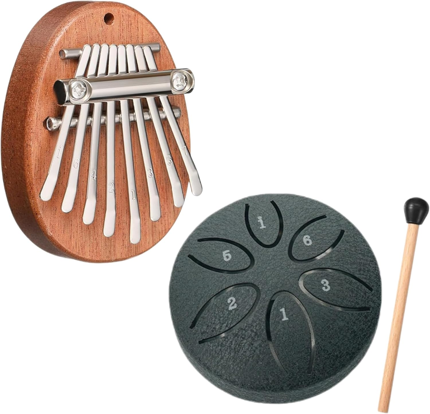 2 PCS Mini Musical Instruments,Mini Kalimba and Mini Rain Drum,8 Keys Mini Finger Thumb Piano and 6-Note Steel Tongue Drum,For Adult Kid Musical Education (Green)