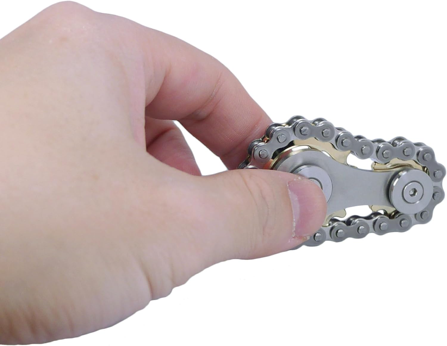 Fidget Spinner, Linkage Bicycle Chain Design 2 Gears Figity Spin Finger Games, Metal Stainless Steel Durable Mechanics with Smooth Bearings, Figit Toy for Adults Kids - Gold - Full Colorful image number 3