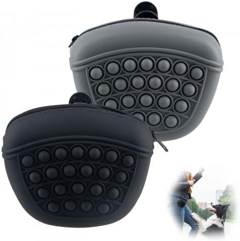 Dokeno Silicone Dog Treat Bag, Pack of 2 Pet Food Bags for Dog Training, Portable Dog Training Snack Bag with Clip and Zip, Black and Grey image number 6