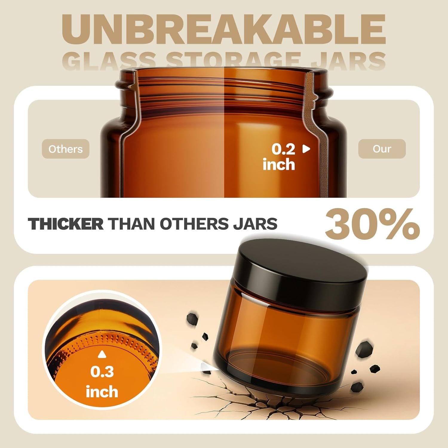 Bumobum 2 Oz Small Glass Jars with Lids, 24 Pack Amber Glass Cosmetic Jars with Inner Liners, 60Ml round Empty Sample Containers for Cream, Salve, Powders and Ointments Storage image number 2