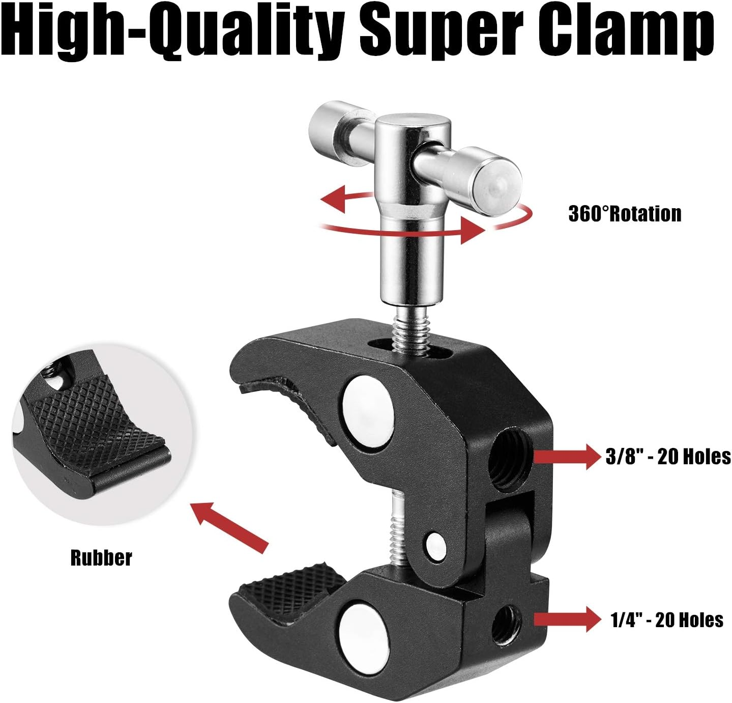WANBY Camera Clamp Mount Double Ballhead Table Magic Arm Monitor Desk Mount Bracket with Super Clamp with 1/4" and 3/8" Thread for DSLR Camera Rig LCD Monitor LED Flash Lights image number 4