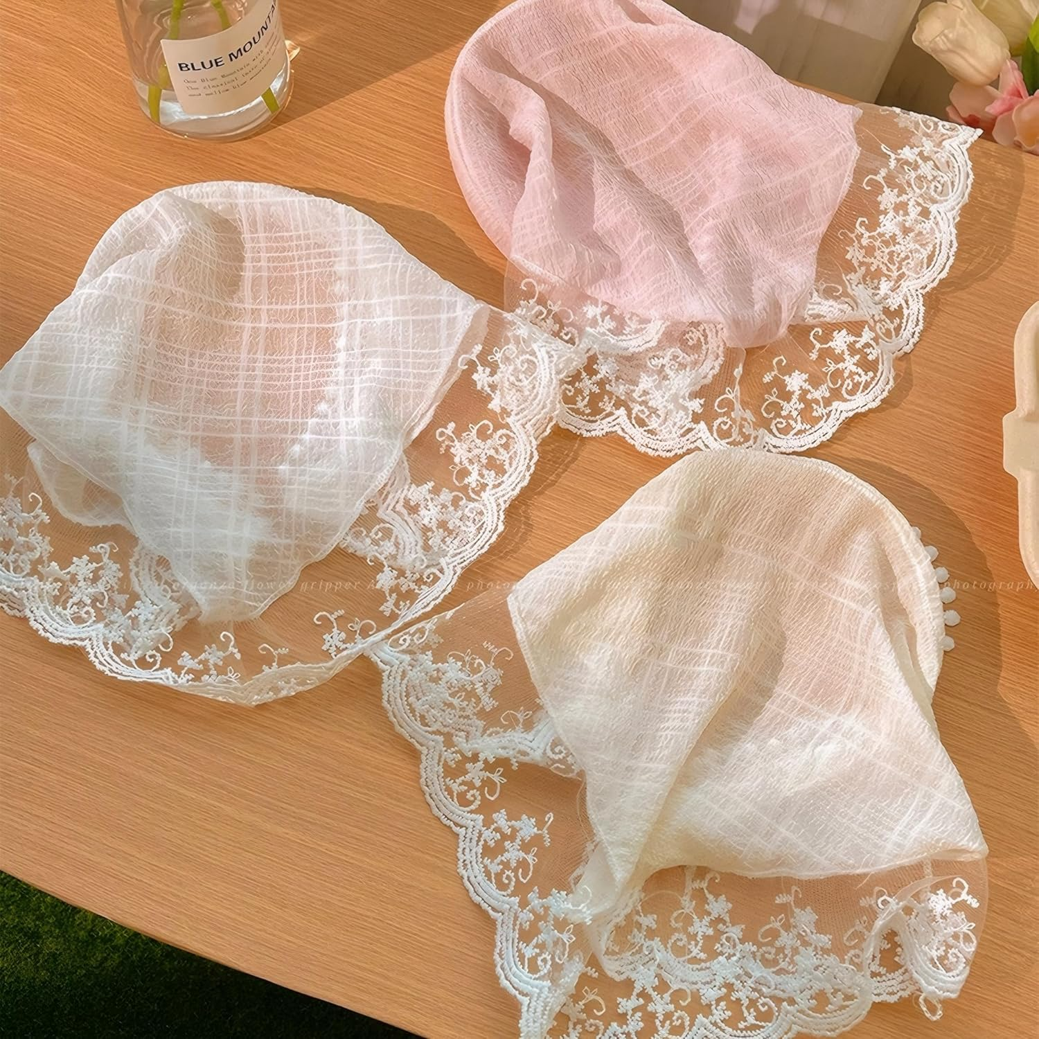 Kintiva Lace Hair Bandana Scarf for Women, Boho Triangle Headband Turban (White)