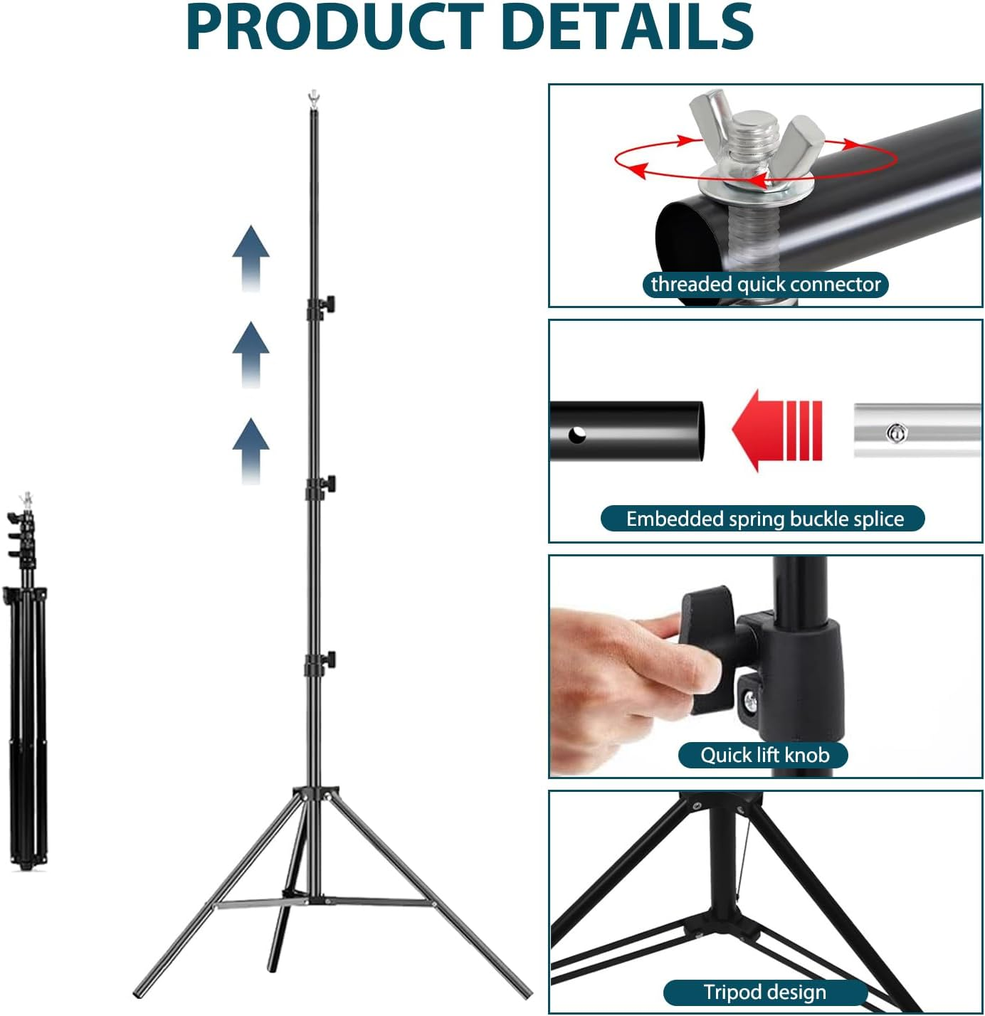 Backdrop Stand, Adjustable Photo Backdrop Stand Kit, 2 X 2M, Photography Backdrop Stand, Portable and Easy to Install, Suitable for Wedding Parties Background Portrait Photography image number 3