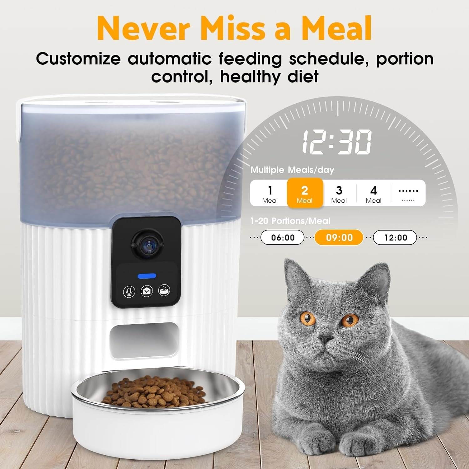 Automatic Cat Feeder with Camera, 1080P HD Video with Night Vision, 5G Wifi Pet Feeder with 2-Way Audio, Support Alexa & Scene Missions, Smart Food Dispenser with Motion Detection for Cat & Dog - Wifi image number 3